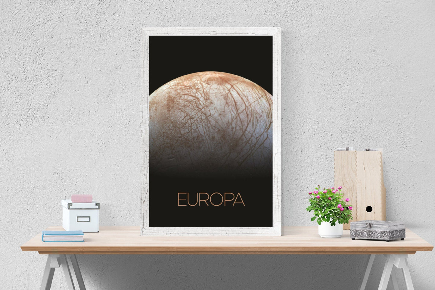 Europa Moon Art Print | NASA Art | Space Artwork | Galilean Moon | Solar System Art | Jupiter Poster | Solar System Print | Icy Moon Artwork