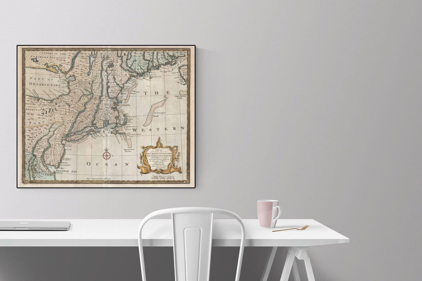 Antique Map Art Print | New Jersey, Pennsylvania, New York, and New England (1747) | Vintage American Colonies | Old Home Decor | Poster