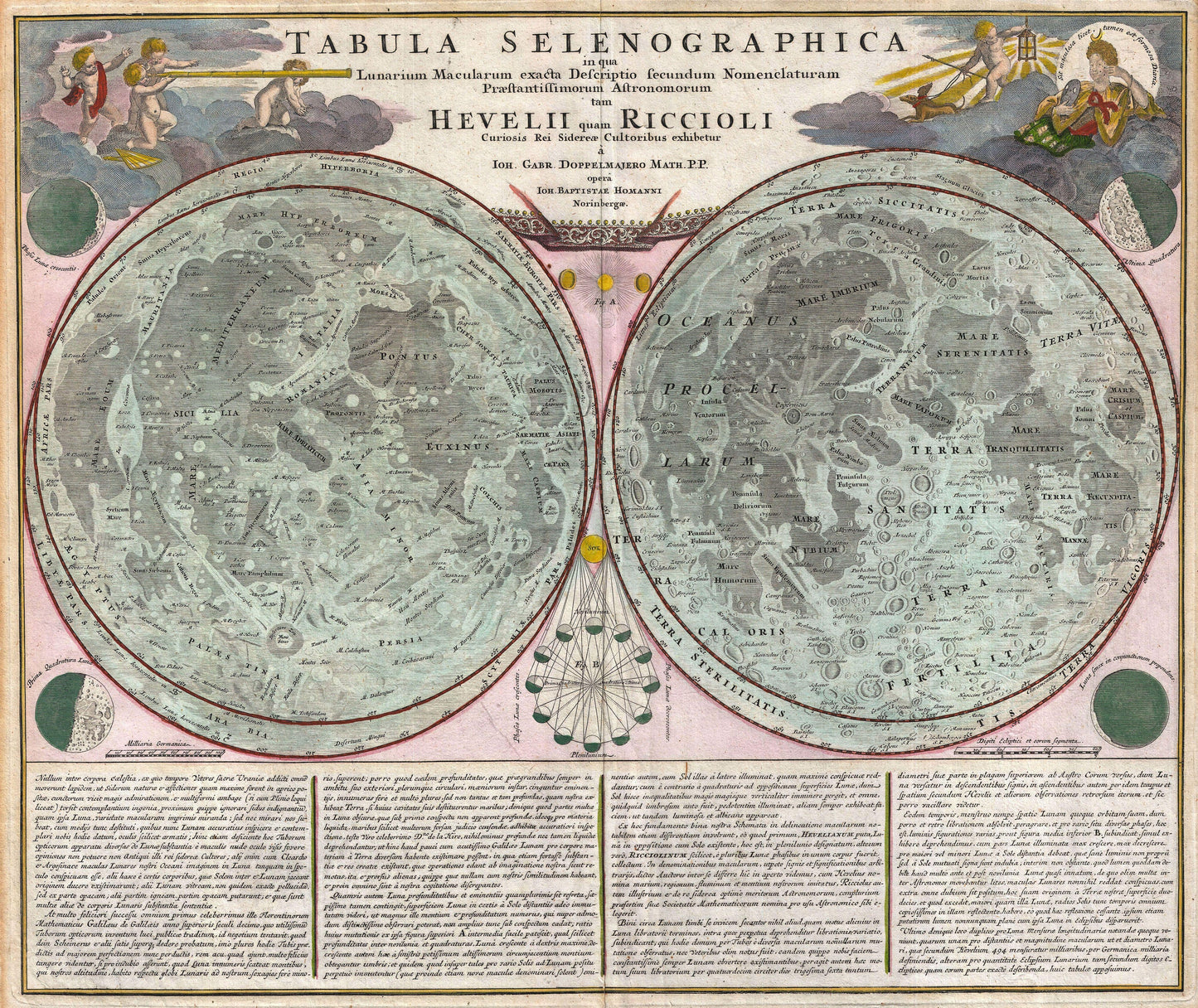 Map of the Moon | 1707 Antique Geography | Space Poster | Lunar Art Print | Set of Two