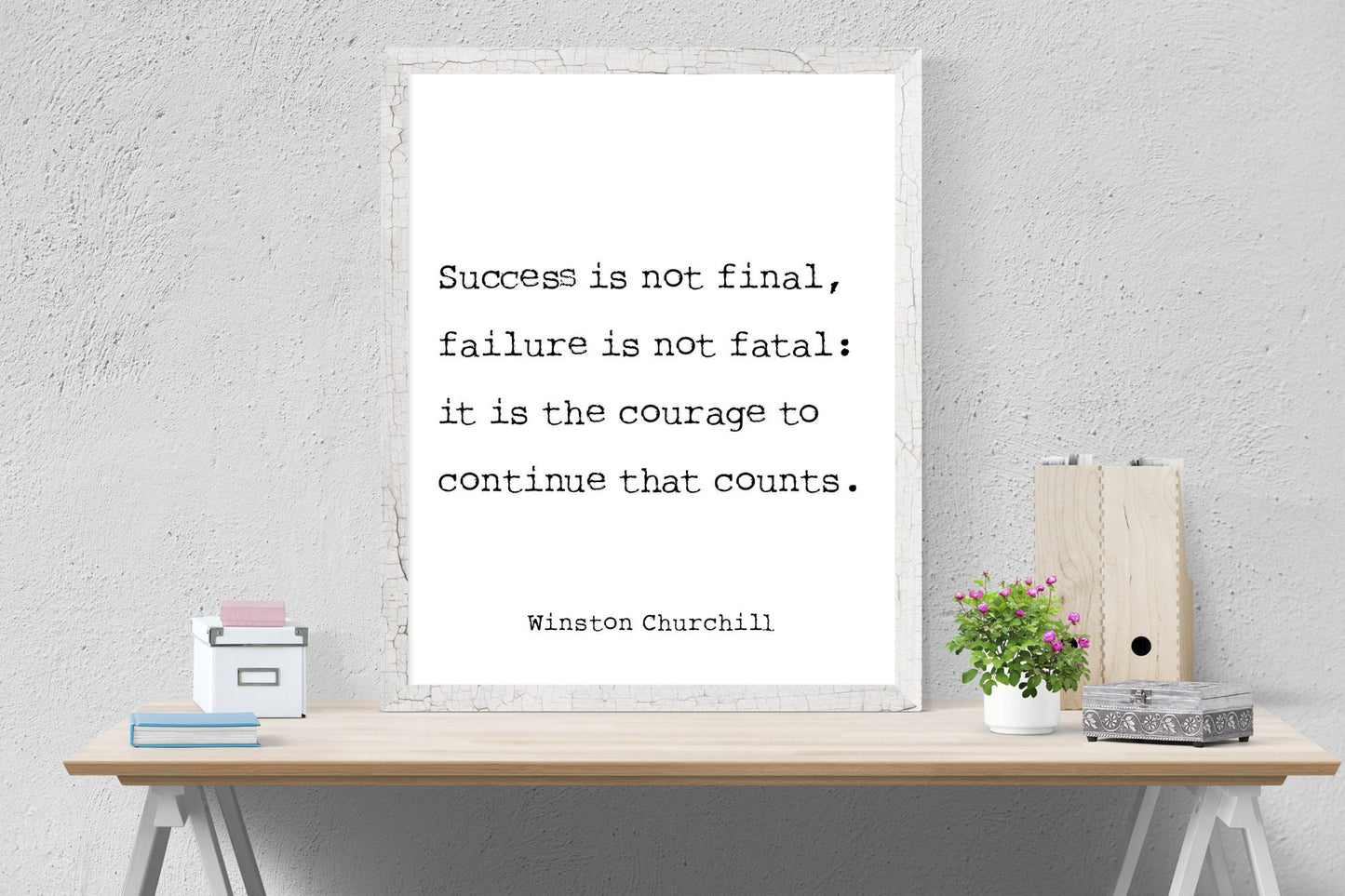 Winston Churchill Life Quote | Success Is Not Final | Modern Minimalist Art | Inspirational Print | Black & White | Office Decor Typewriter