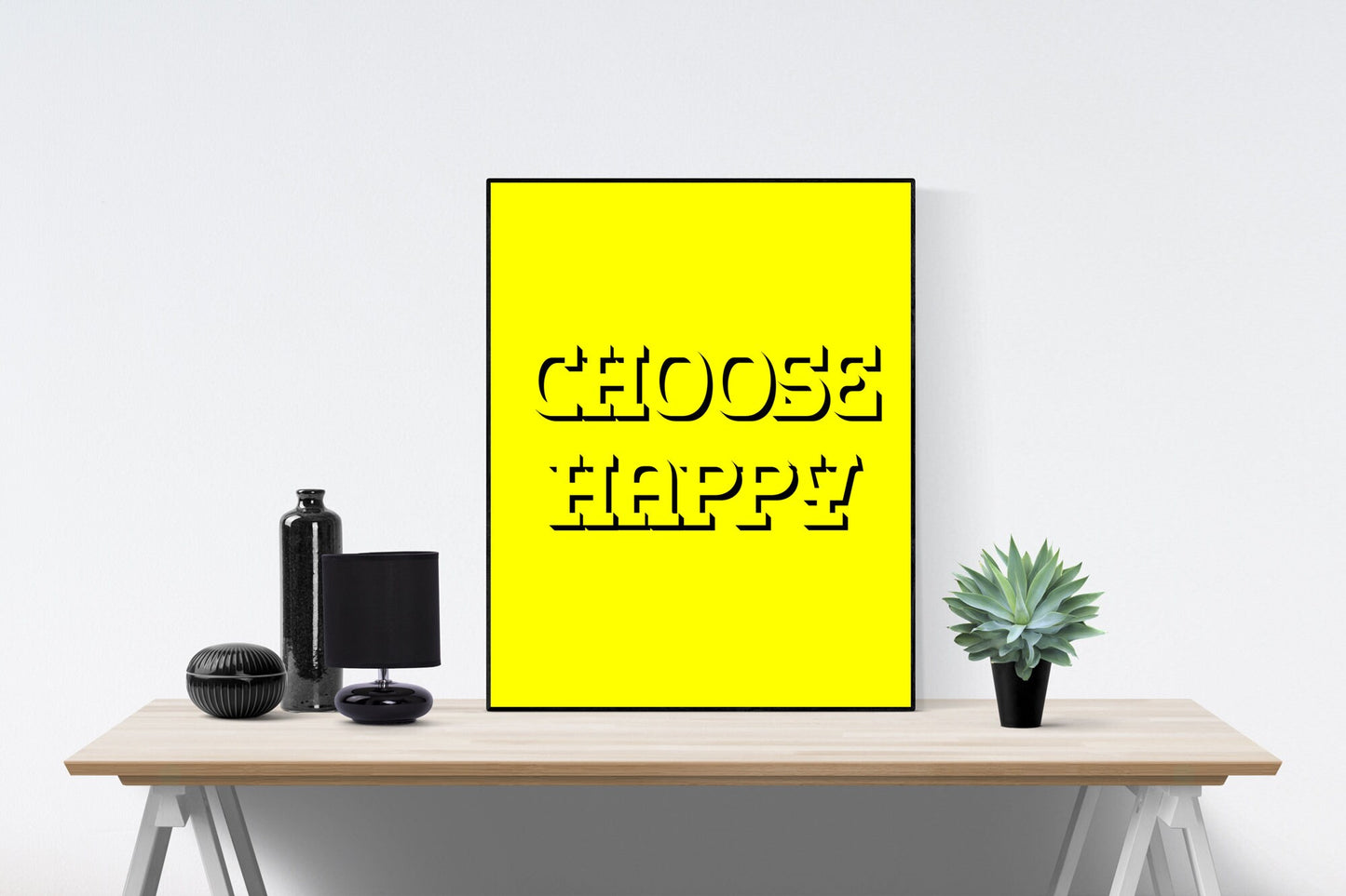 Choose Happy Print | Yellow Wall Art Prints | Dorm Wall Artwork | Inspirational Quote Print