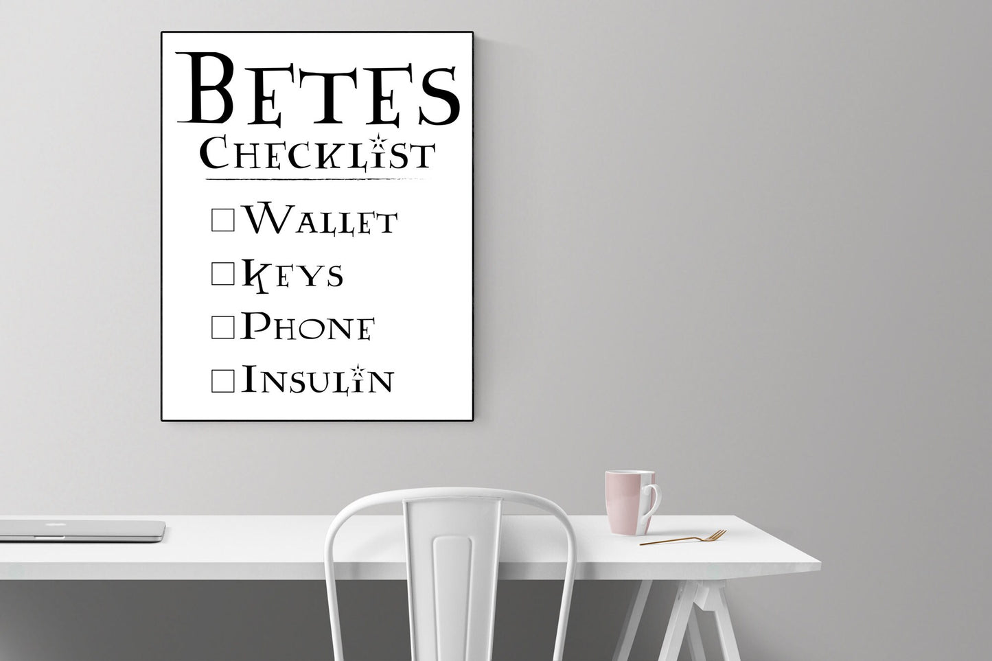 Diabetes Art Print | Diabetes Checklist | Type 1 & 2 Diabetes Poster | T1D