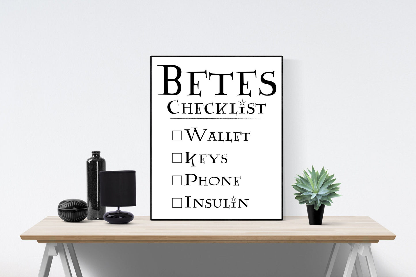Diabetes Art Print | Diabetes Checklist | Type 1 & 2 Diabetes Poster | T1D