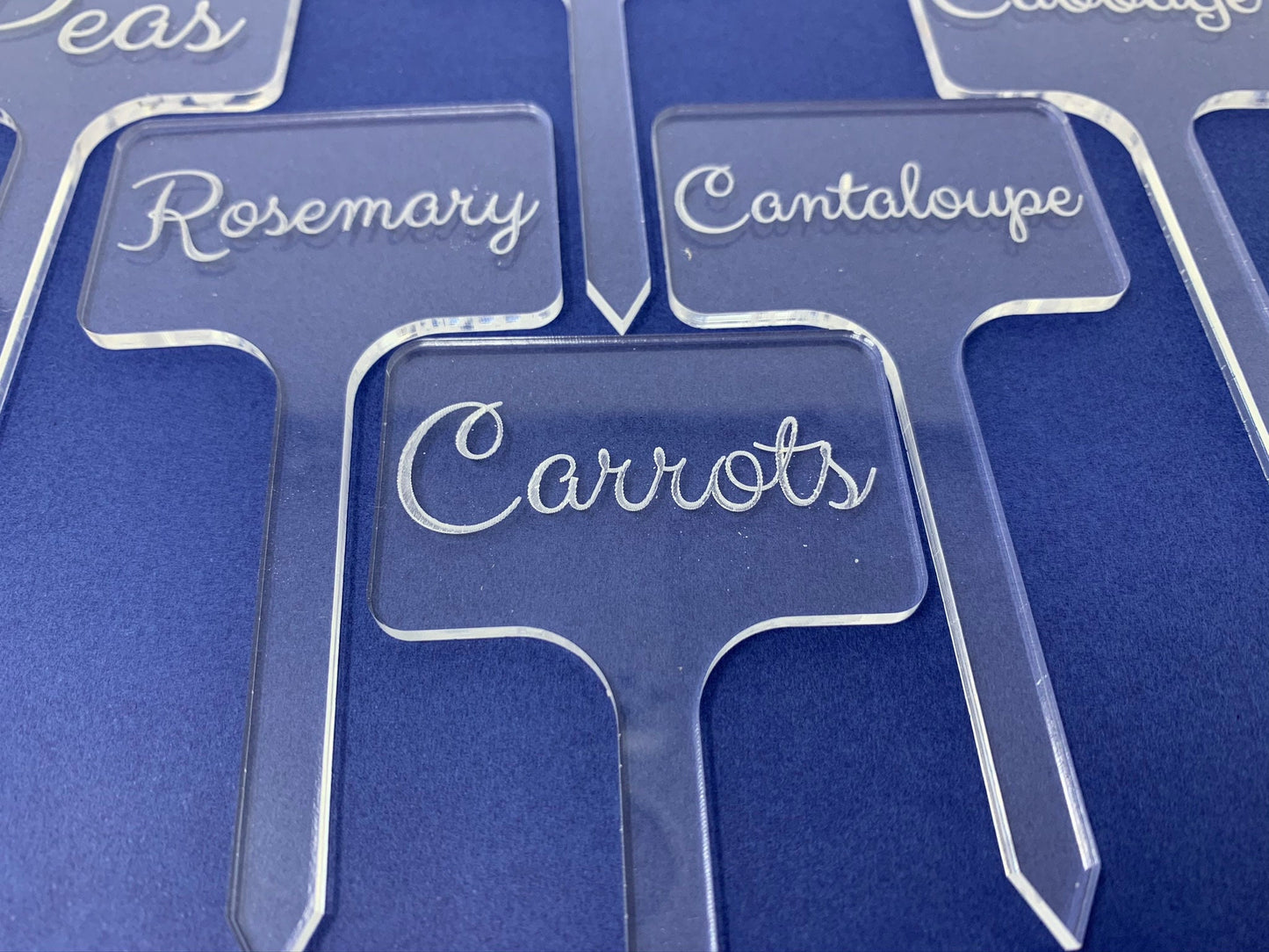 Calligraphy Garden Stakes | Custom Identifying Garden Markers Set | Made of Clear Acrylic