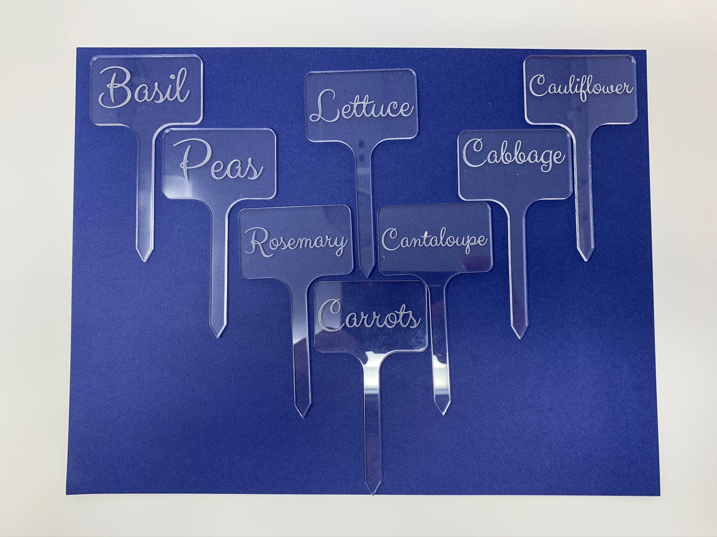 Calligraphy Garden Stakes | Custom Identifying Garden Markers Set | Made of Clear Acrylic
