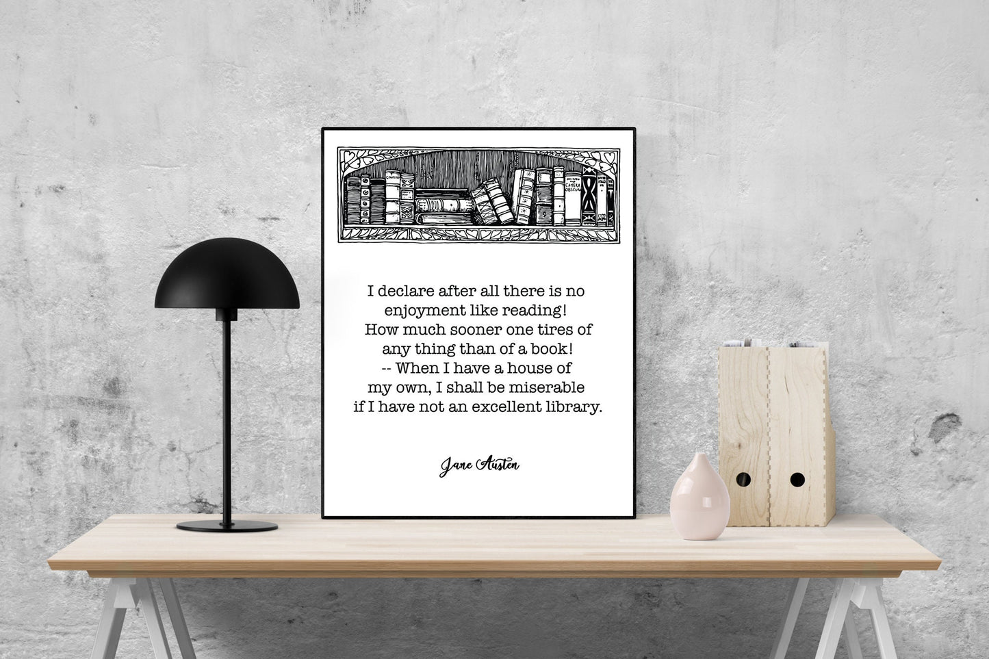 Jane Austen Quote Art Print | Pride and Prejudice | An Excellent Library | Book Home Decor | Literary | Bookish Poster