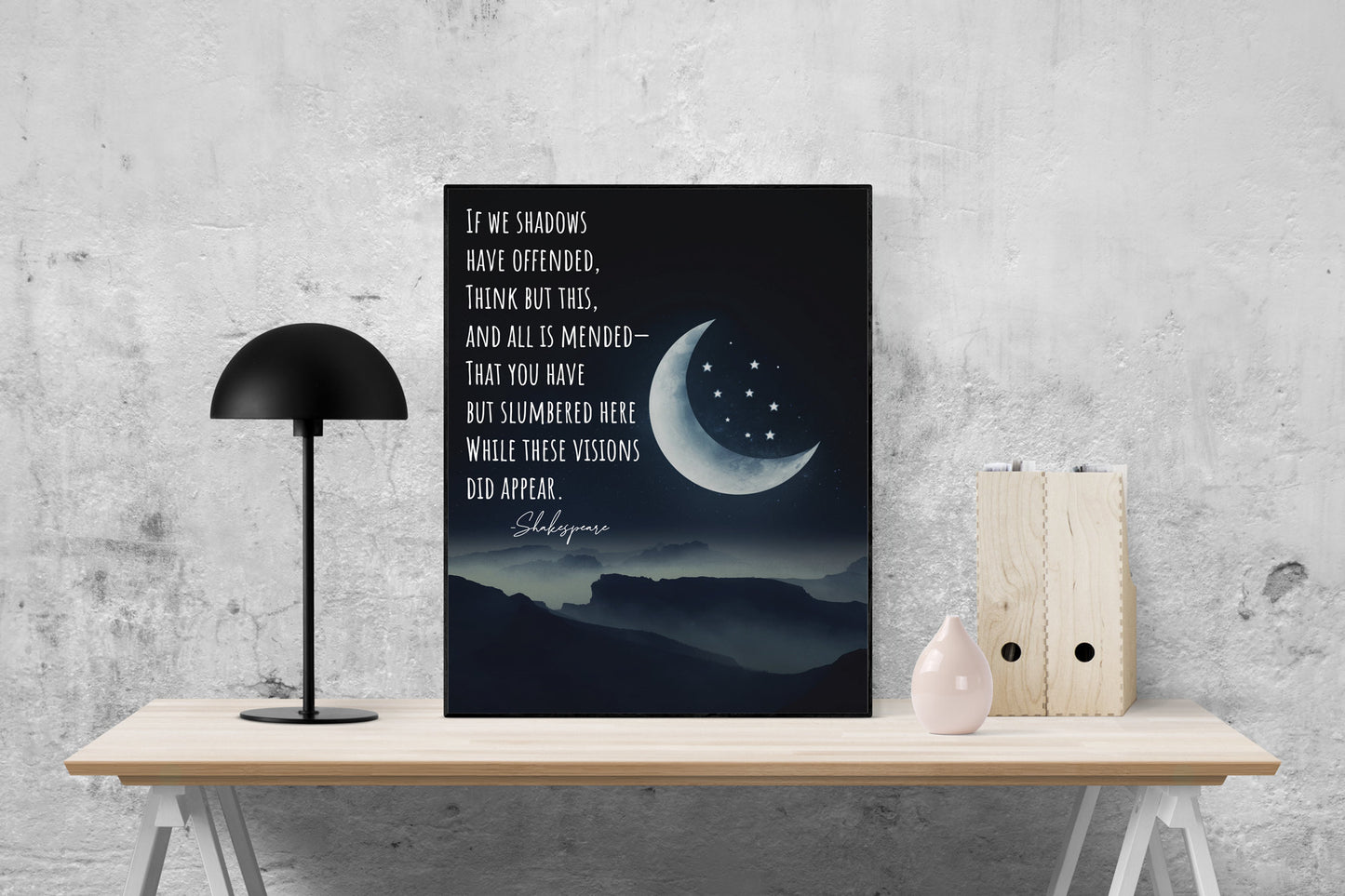 Shakespeare Quote Art Print | If We Shadows Have Offended | A Midsummer Night's Dream | Moon And Stars | Literary Home Wall Decor | Poster
