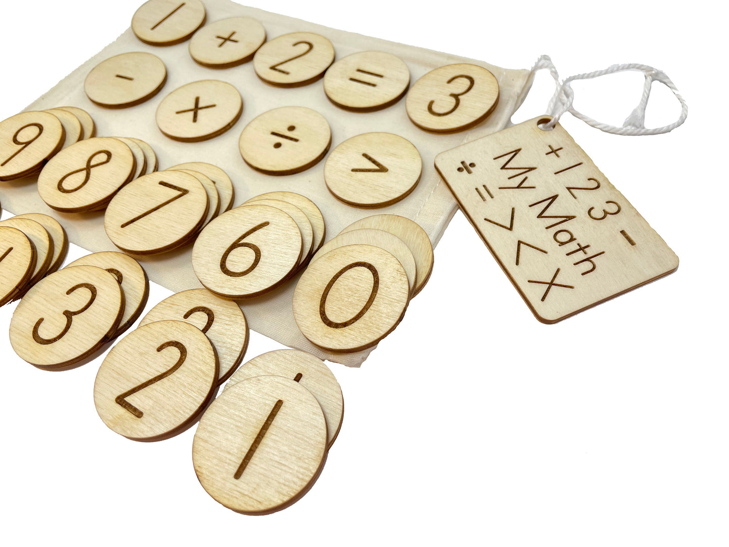 My Math Bag | Basic Operations | Wooden Game | Montessori | Early Education | Learning Numbers | Addition Subtraction And More | Burlap Bag