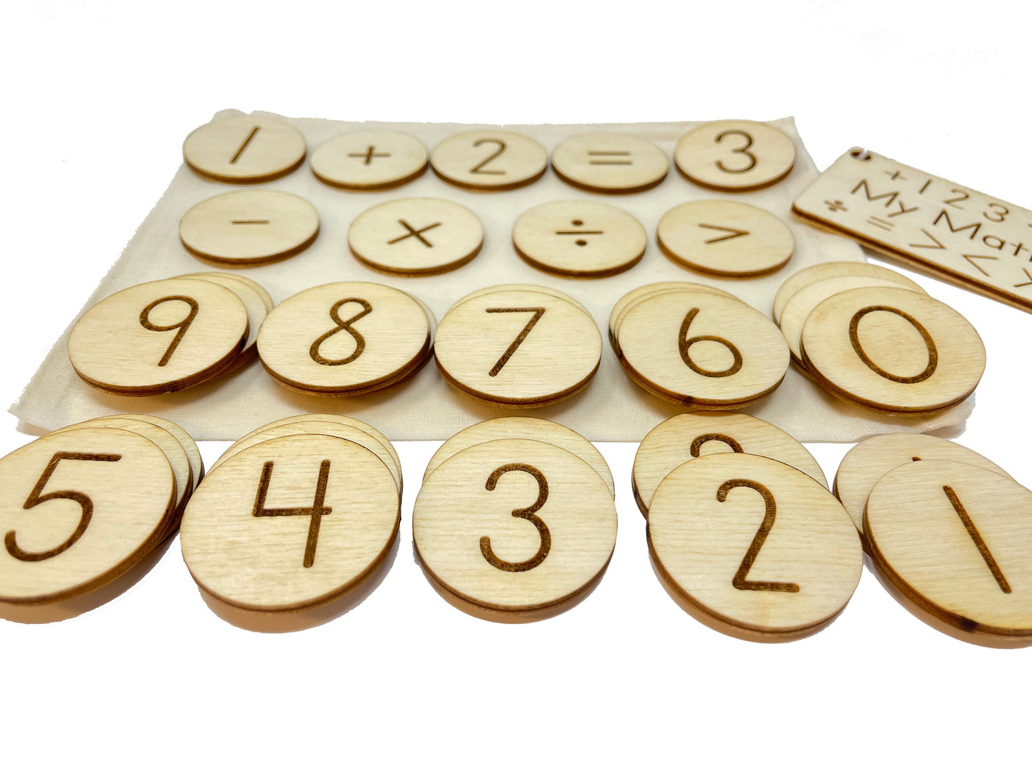 My Math Bag | Basic Operations | Wooden Game | Montessori | Early Education | Learning Numbers | Addition Subtraction And More | Burlap Bag
