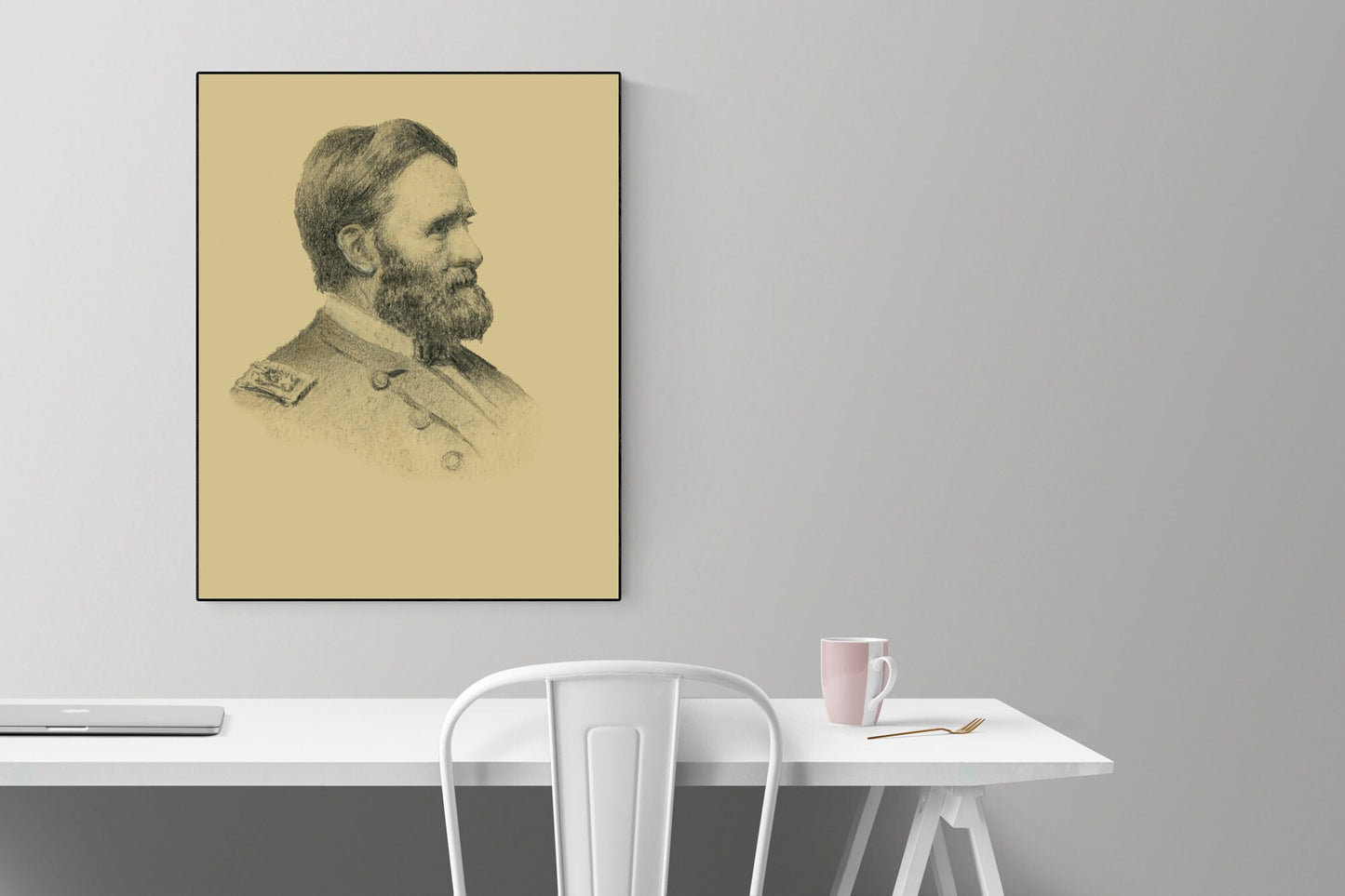 Ulysses S. Grant Vintage Portrait Art Print – Antique Civil War Pencil Sketch – Union General Profile Drawing – Historical Americana Decor
