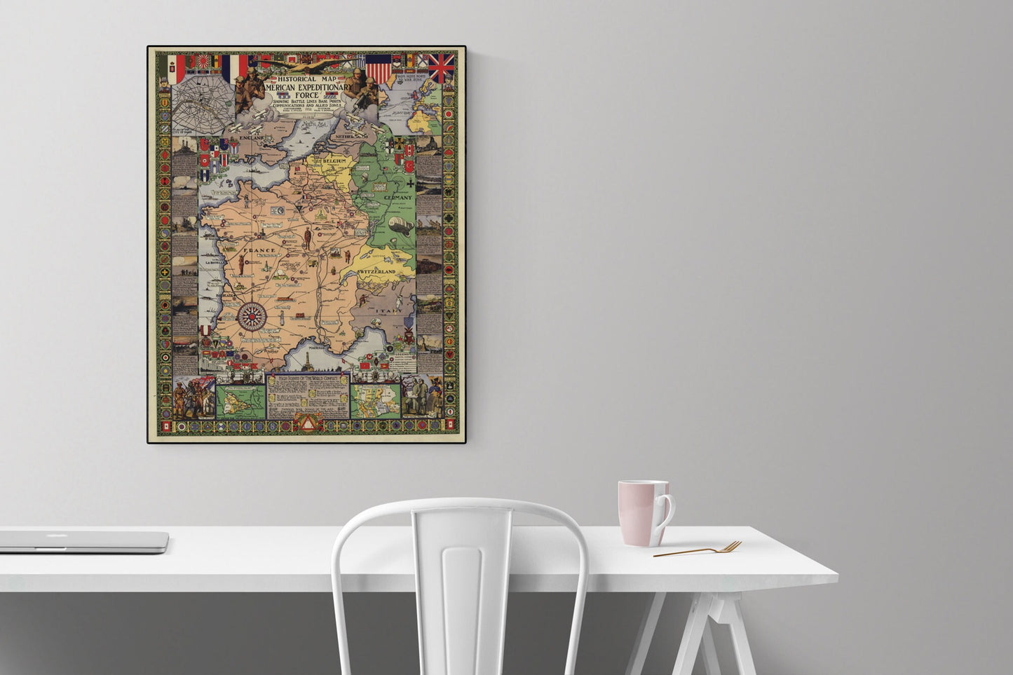Historical Map Of The American Expeditionary Force | World War 1 | WW1 | United States | Military Art Print