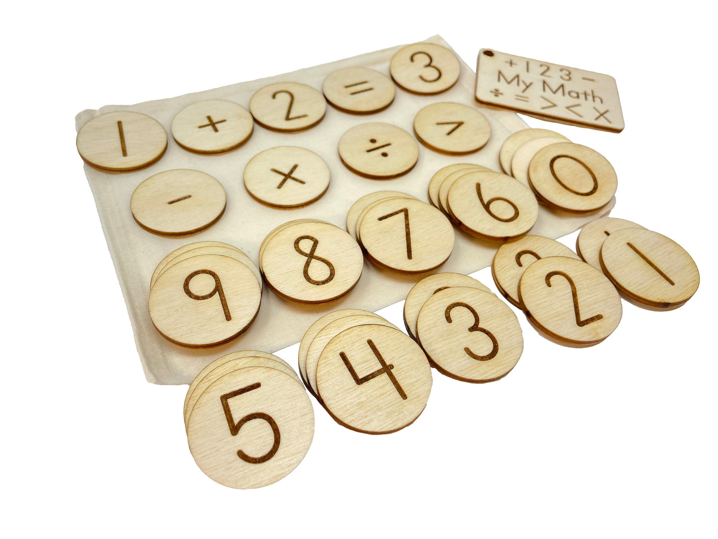 My Math Bag | Basic Operations | Wooden Game | Montessori | Early Education | Learning Numbers | Addition Subtraction And More | Burlap Bag