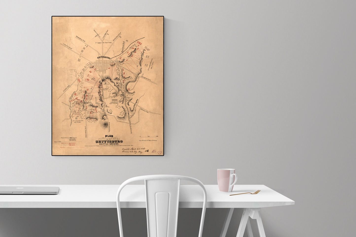 Plan Of The Gettysburg Battleground Map | President Abraham Lincoln | Battle of Gettysburg | Art Print