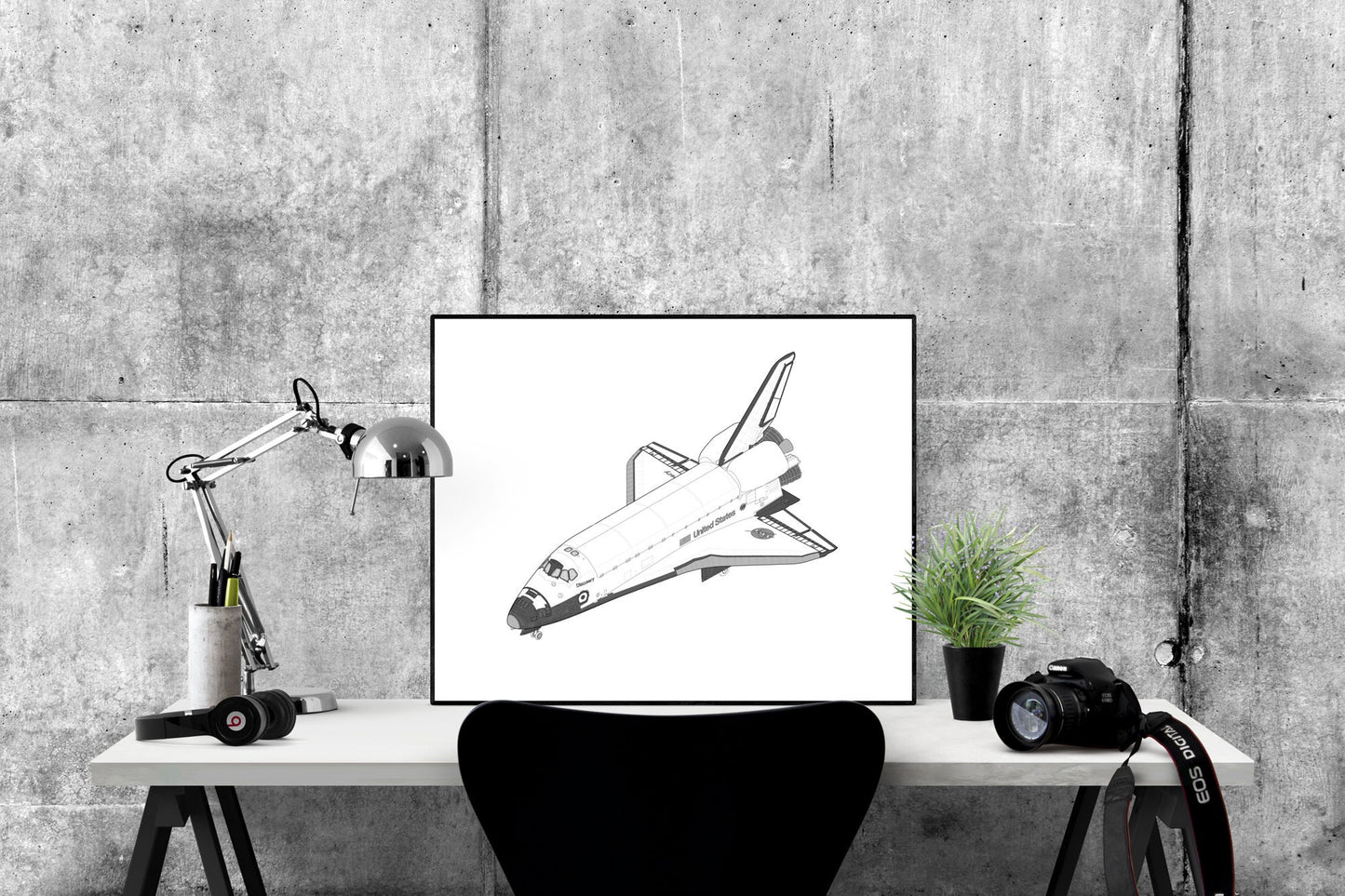 NASA Discovery Space Shuttle Art Print – Isometric Technical Illustration – Modern Aerospace Wall Decor – Home Living Room – Artwork Poster