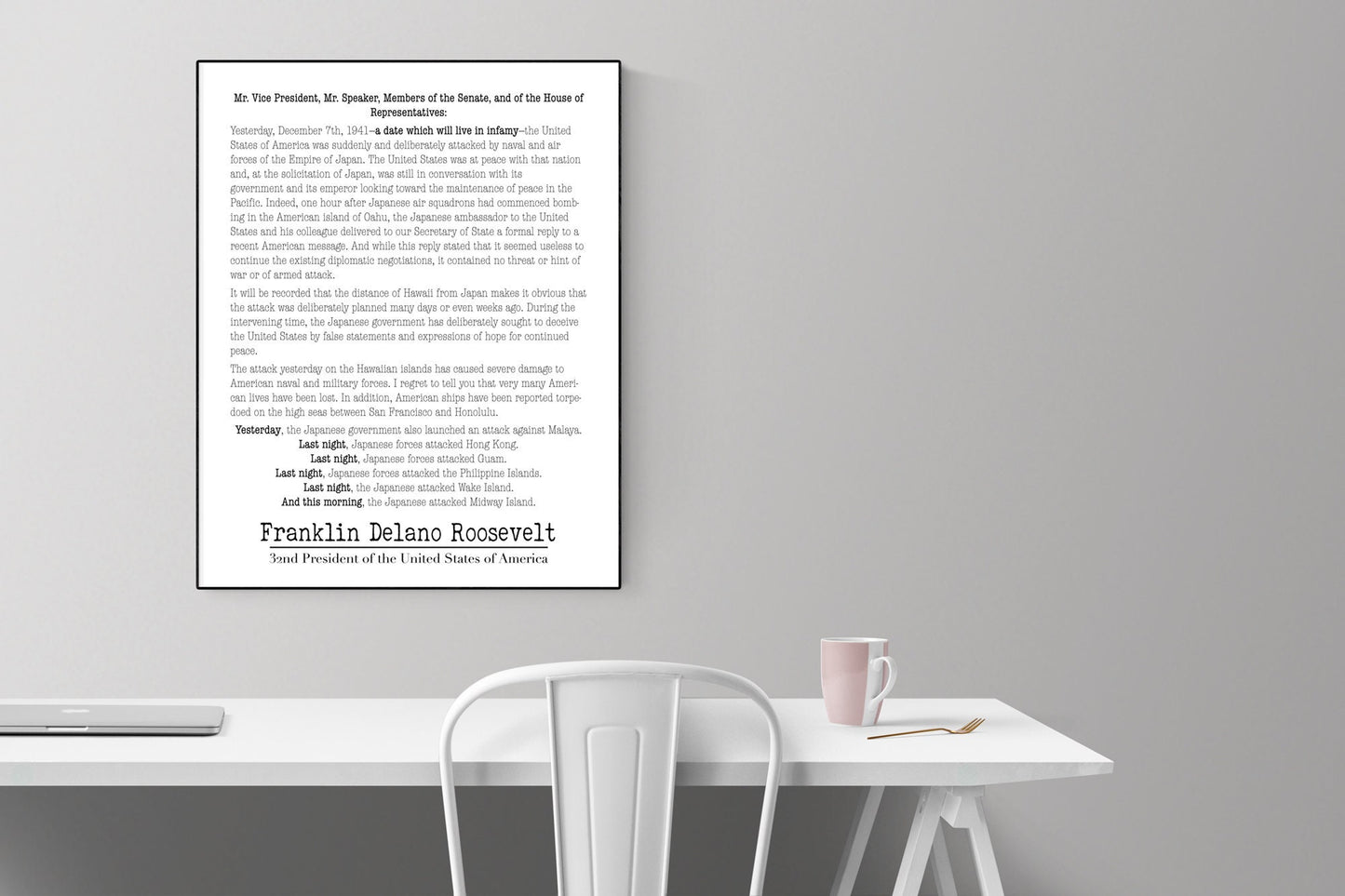 FDR Quote Art Print | A Day Which Will Live In Infamy | Franklin Delano Roosevelt | Attack On Pearl Harbor | World War 2 | History Poster