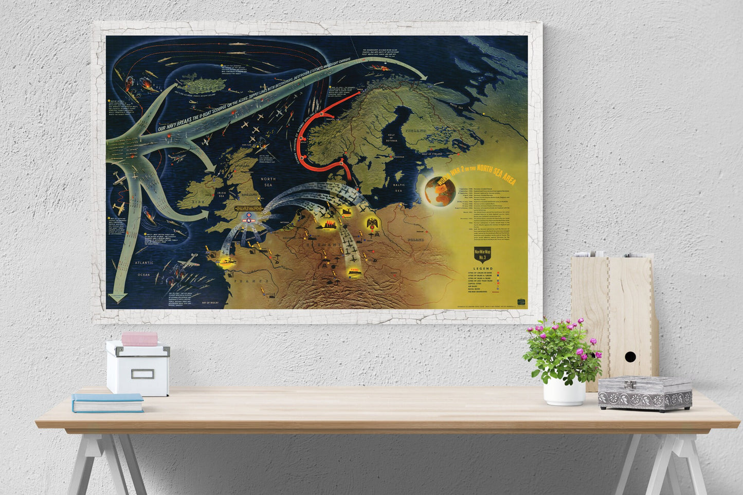 World War II In The North Sea Area Map | Operation Overlord | Dwight Eisenhower | World War 2 | Art Print
