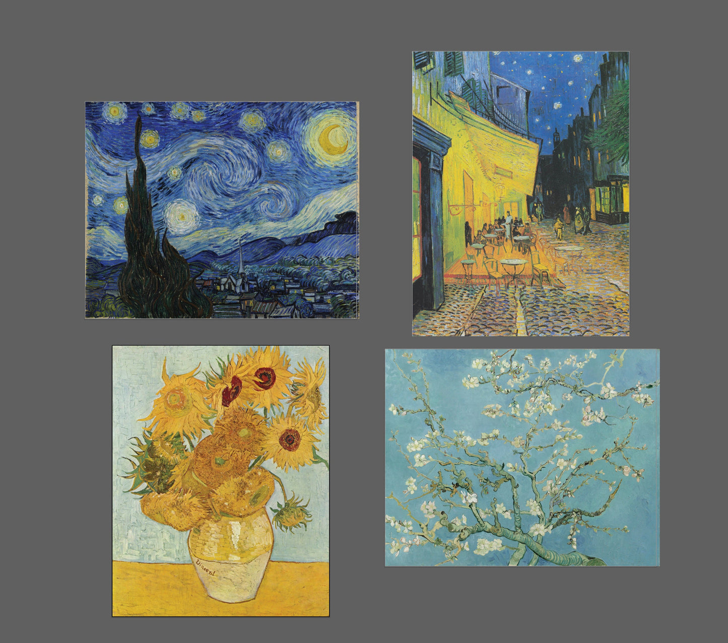 Vincent Van Gogh Art Bundle | Starry Night, Sunflowers, Cafe Terrace At Night, Autumn Blossoms | Art Print