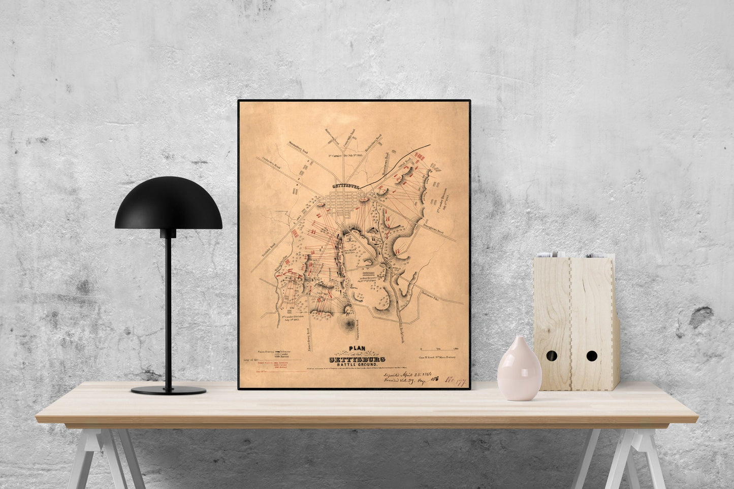 Reproduction Art Print | Plan Of The Gettysburg Battleground Map | President Abraham Lincoln | Battle of Gettysburg | Military Poster
