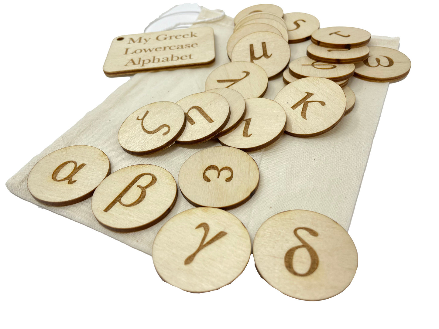 My Ancient Greek Bag | Lowercase Letters Only | Montessori | Early Education | Learning Alphabet | Spelling Toys | Burlap Bag Game