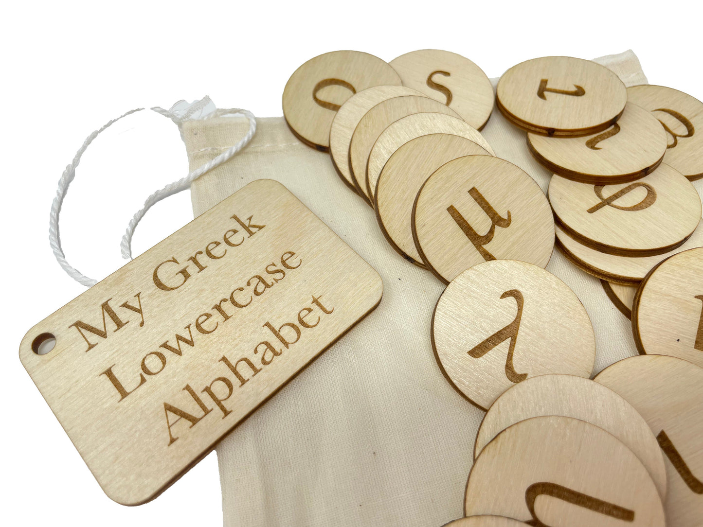My Ancient Greek Bag | Lowercase Letters Only | Montessori | Early Education | Learning Alphabet | Spelling Toys | Burlap Bag Game
