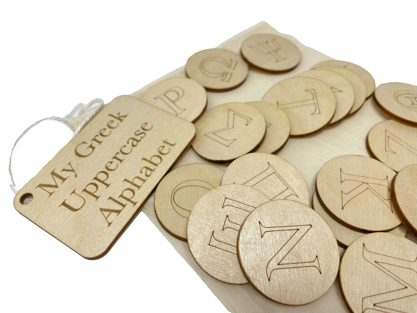 My Ancient Greek Bag | Uppercase Letters Only | Montessori | Early Education | Learning Alphabet | Spelling Toys | Burlap Bag Game