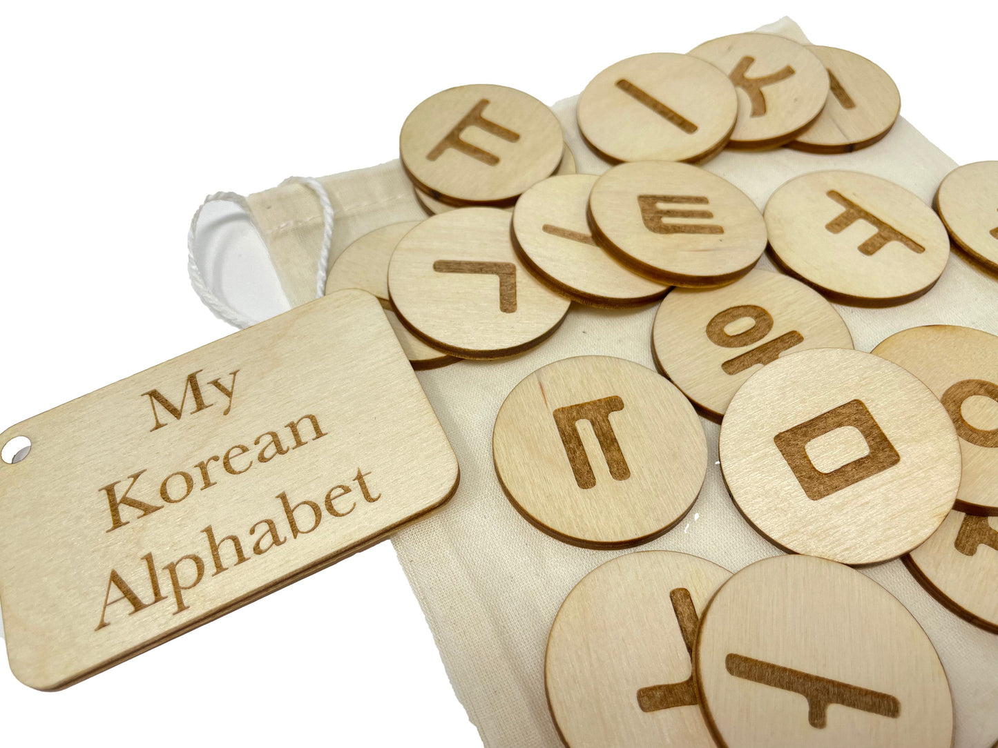 My Korean Alphabet Bag | Montessori | Early Education | Learning Alphabet | Spelling Toys | Burlap Bag Game