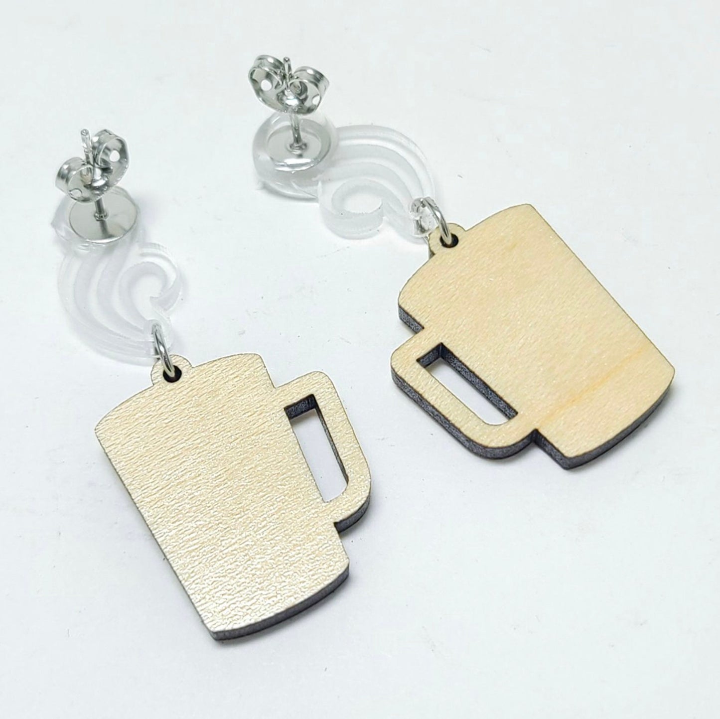 Coffee Cup Earrings | Wood And Acrylic | Dangle Earring