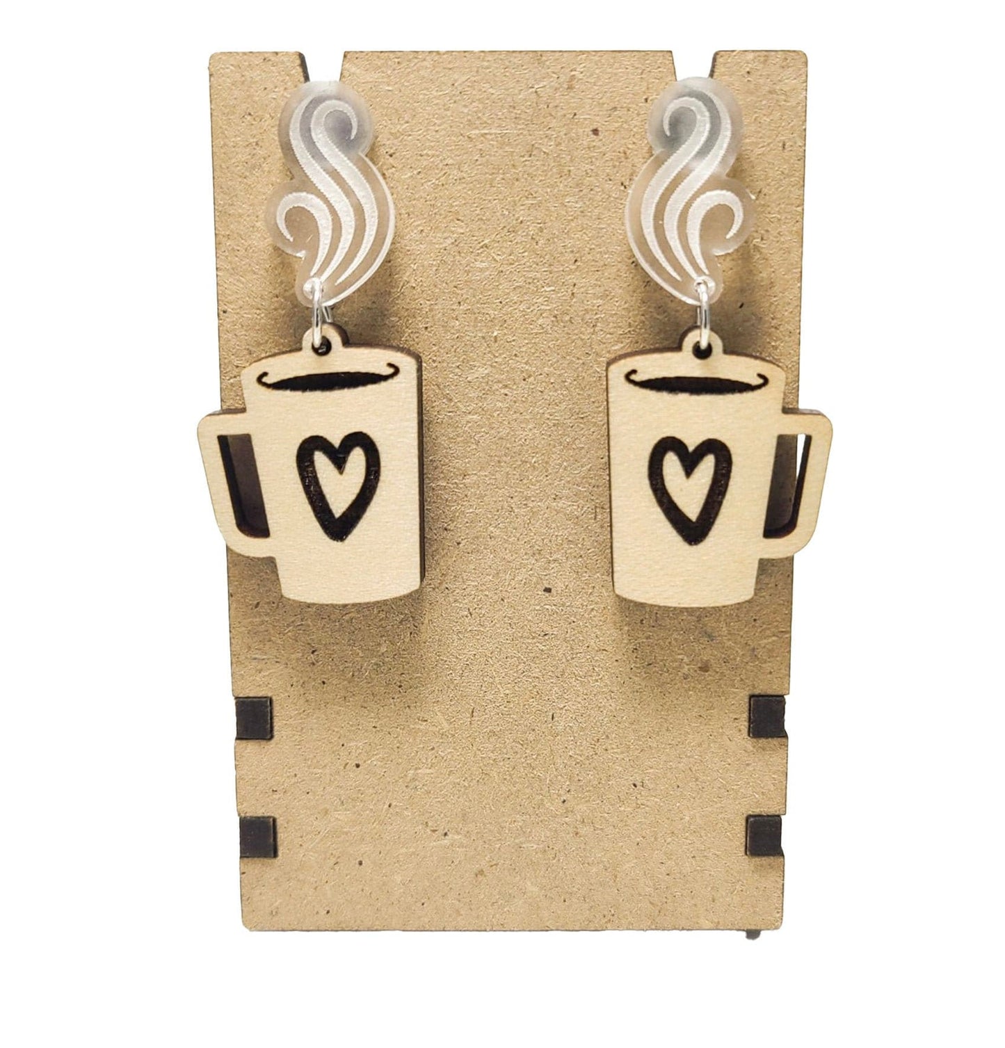 Coffee Cup Earrings | Wood And Acrylic | Dangle Earring