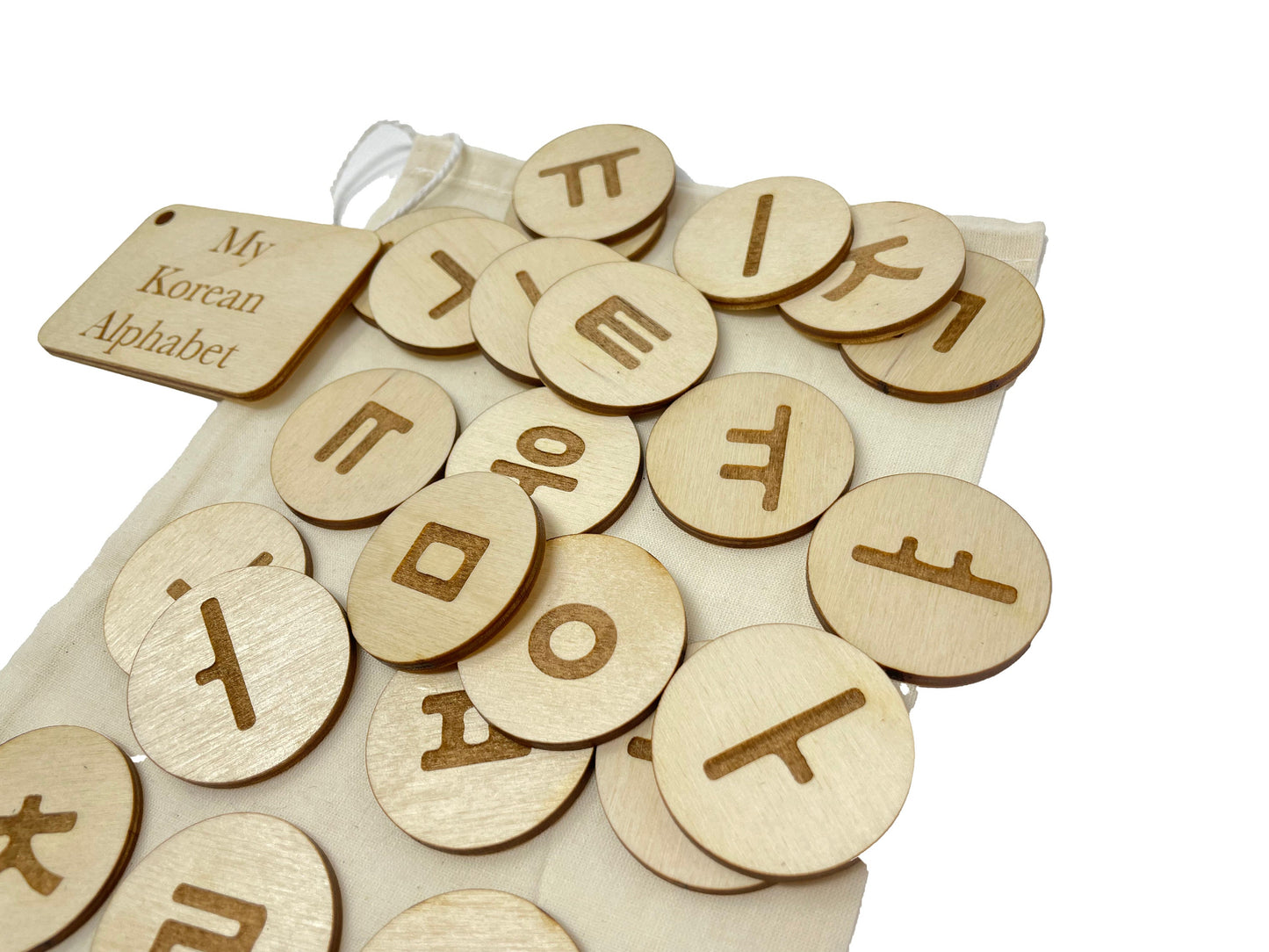 My Korean Alphabet Bag | Montessori | Early Education | Learning Alphabet | Spelling Toys | Burlap Bag Game