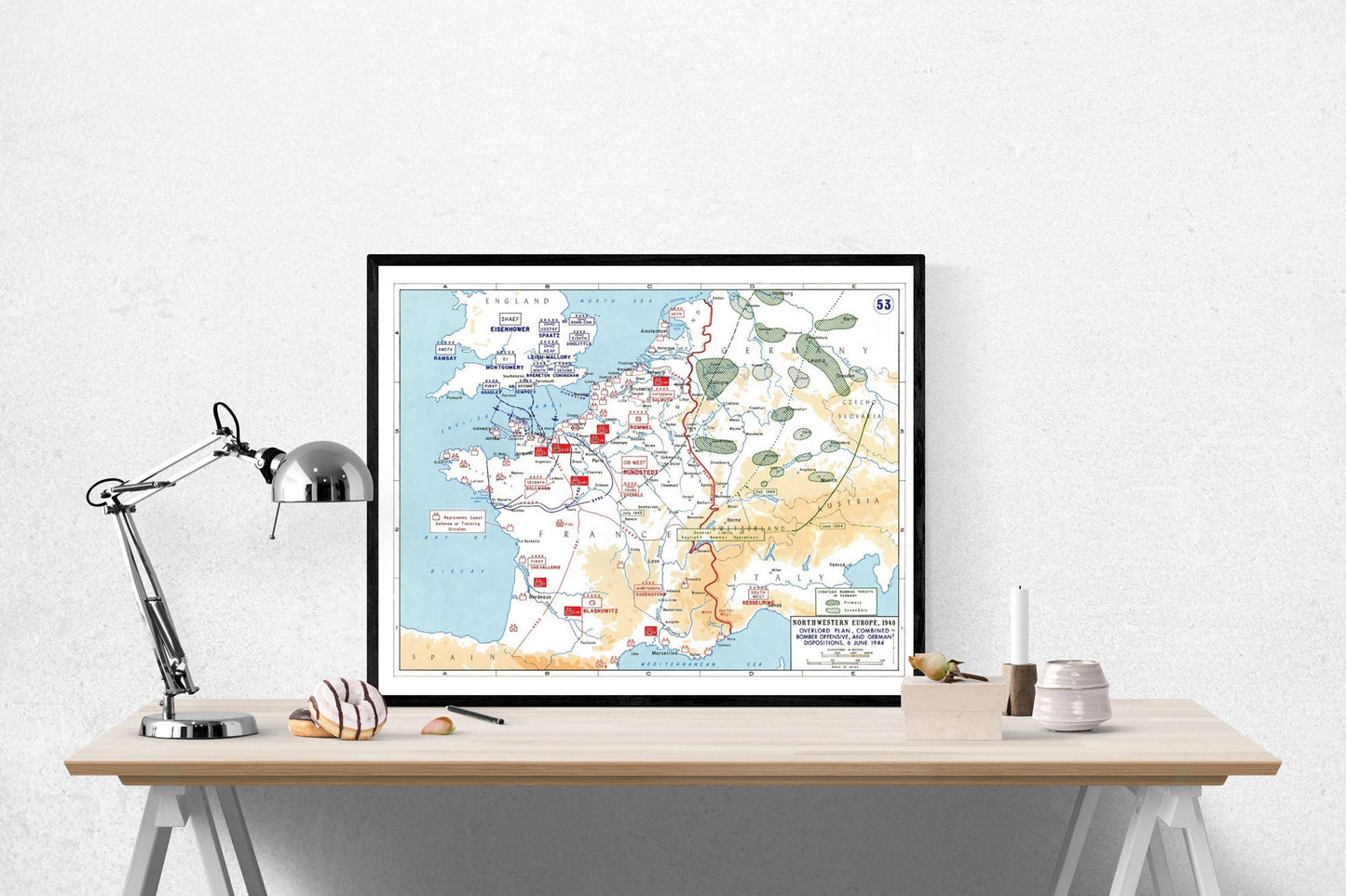 Combined Bomber Offensive Map | Operation Overlord | Dwight Eisenhower | World War 2 | Art Print