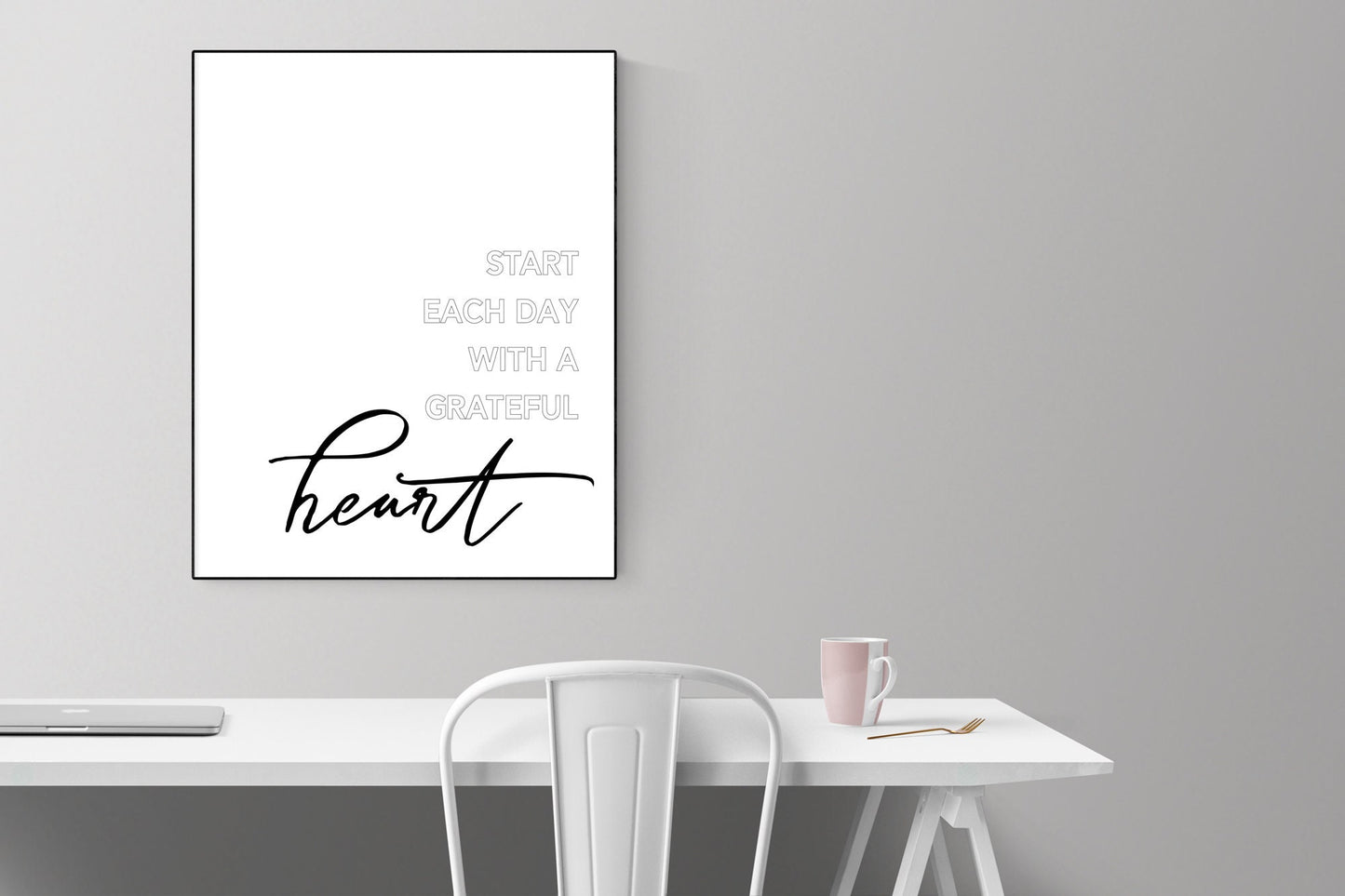 Inspirational Quote Art Print | Start Each Day With A Grateful Heart | Living Room | Home Decor | Gift For Her | Motivational Poster