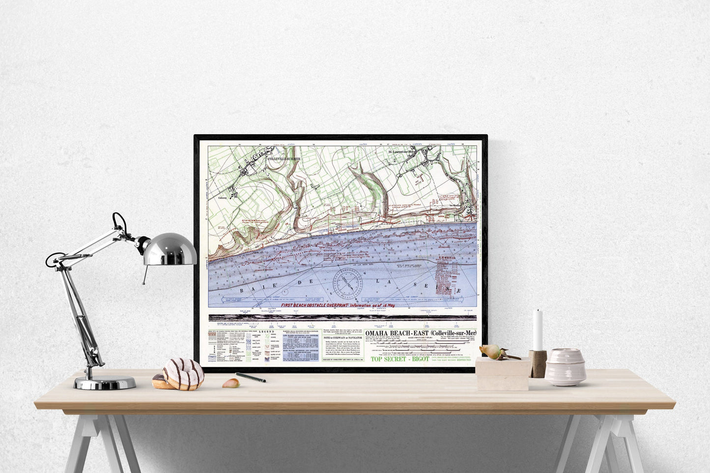 Omaha Beach Invasion Map | Operation Overlord | Dwight Eisenhower | World War 2 | Art Print