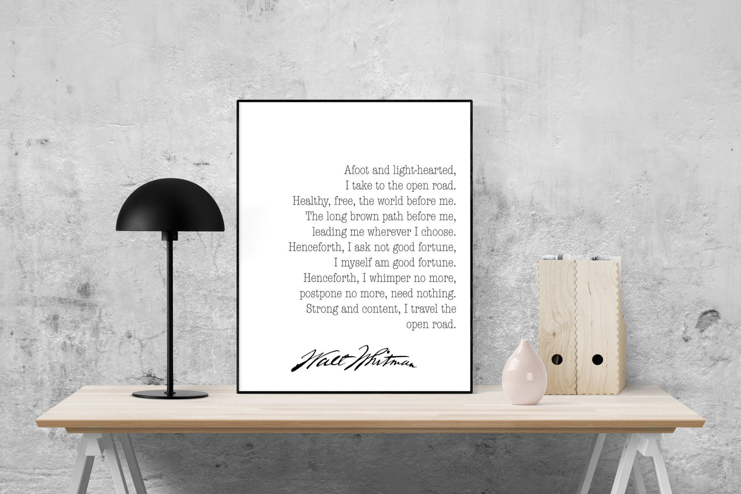 Walt Whitman Quote Art Print | Strong And Content I Travel The Open Road | Minimalist Poetry Wall Artwork | Home Decor | Motivational Poster
