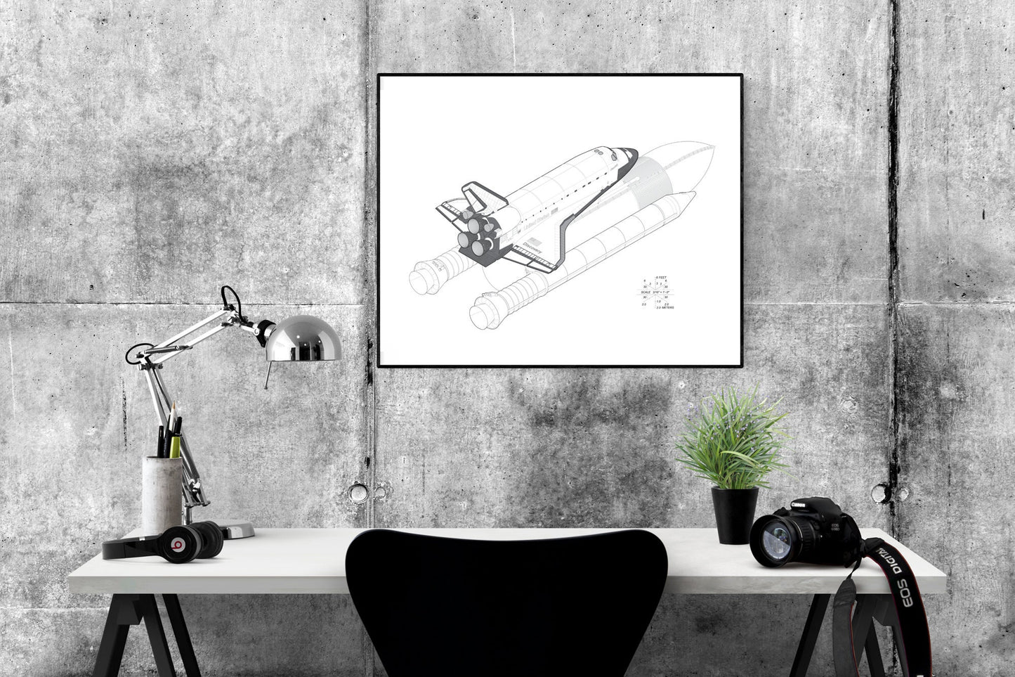 Full Isometric View of the Space Shuttle Launch Stack Assembly | Discovery Space Shuttle | Blueprint Design | NASA Art Print