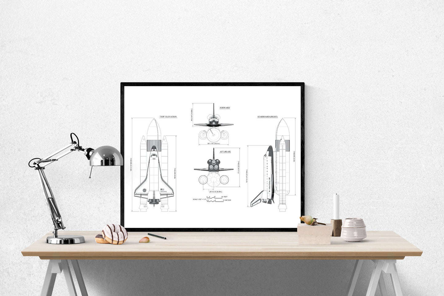 Elevations of the Space Shuttle Launch Stack Assembly | Discovery Space Shuttle | Blueprint Design | NASA Art Print