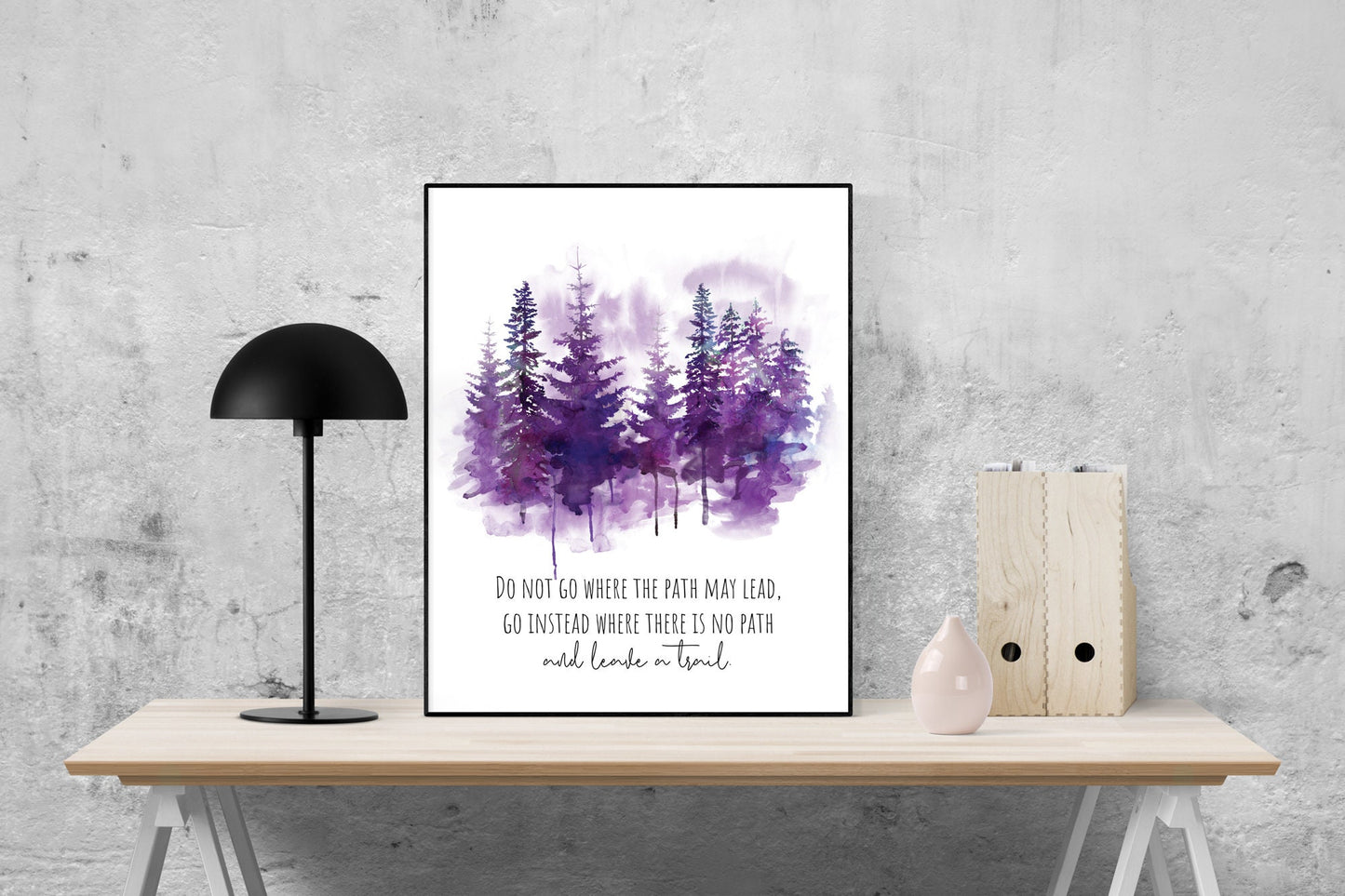 Ralph Waldo Emerson Quote Art Print | Do Not Go Where The Path May Lead | Purple Watercolor Forest | Inspirational Home Decor | Poster