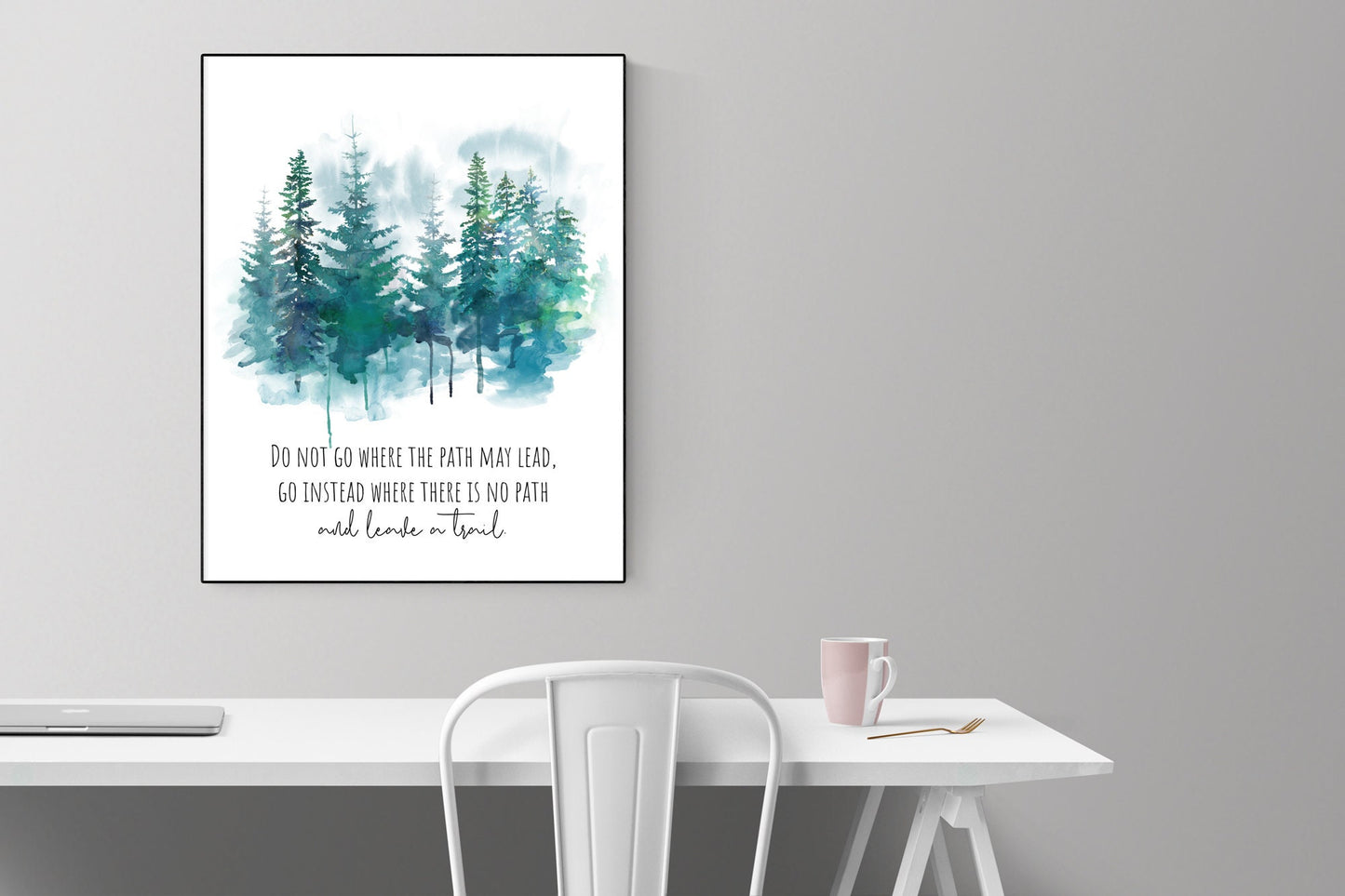 Ralph Waldo Emerson Quote Art Print | Do Not Go Where The Path May Lead | Leave A Trail | Nature Home Decor | Inspirational Literary Poster