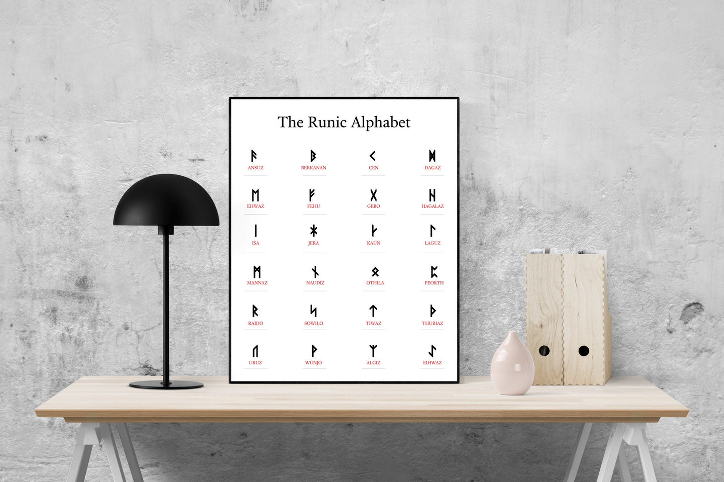 Runic Alphabet Art Print | Norse Viking Runes Wall Chart | Minimalist Nordic Mythology Poster | Ancient Symbol Educational Home Decor