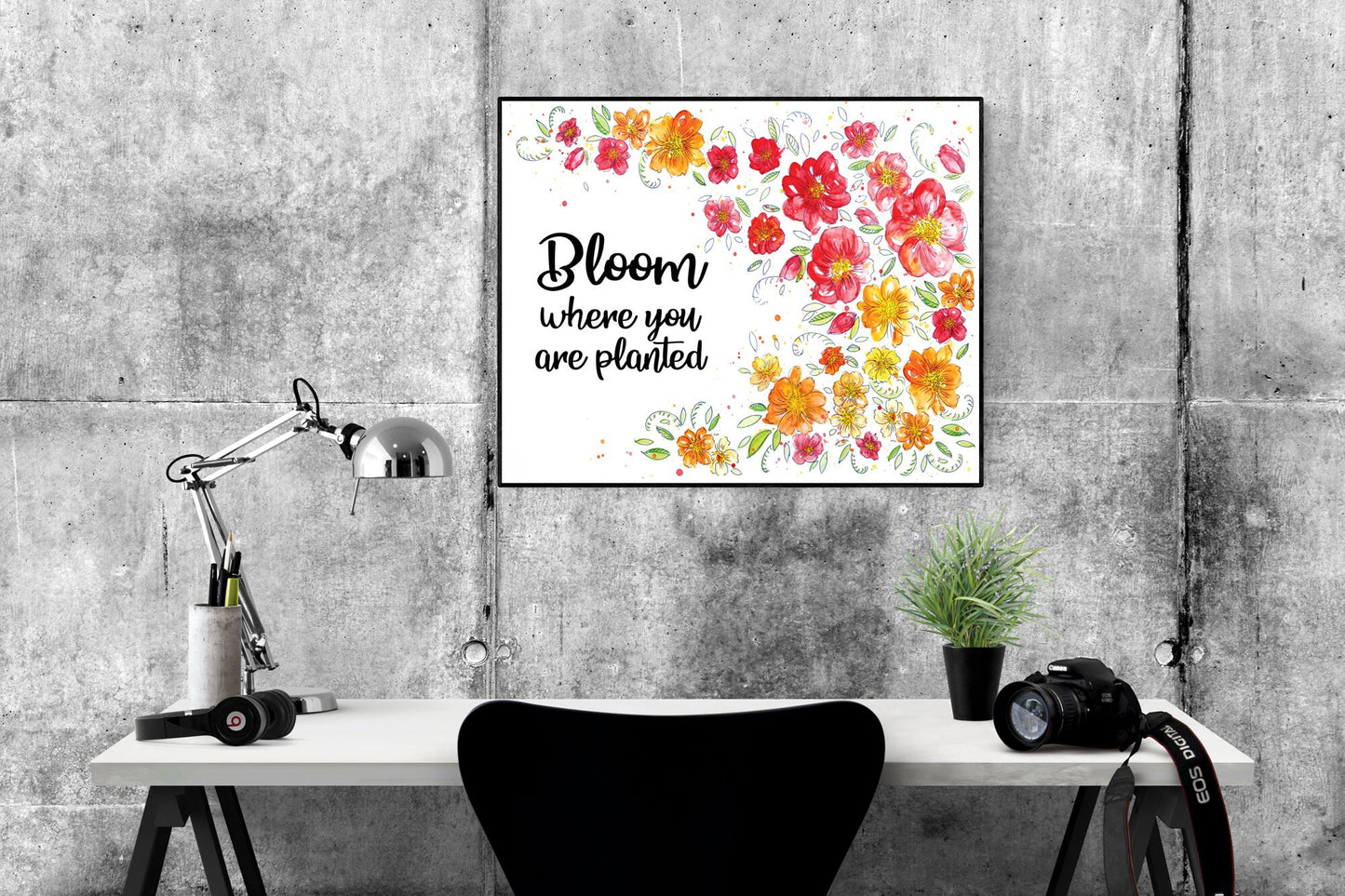 Inspirational Quote Art Print | Bloom Where You Are Planted | Positive Affirmation | Flowers Home Decor | Watercolor Floral Poster