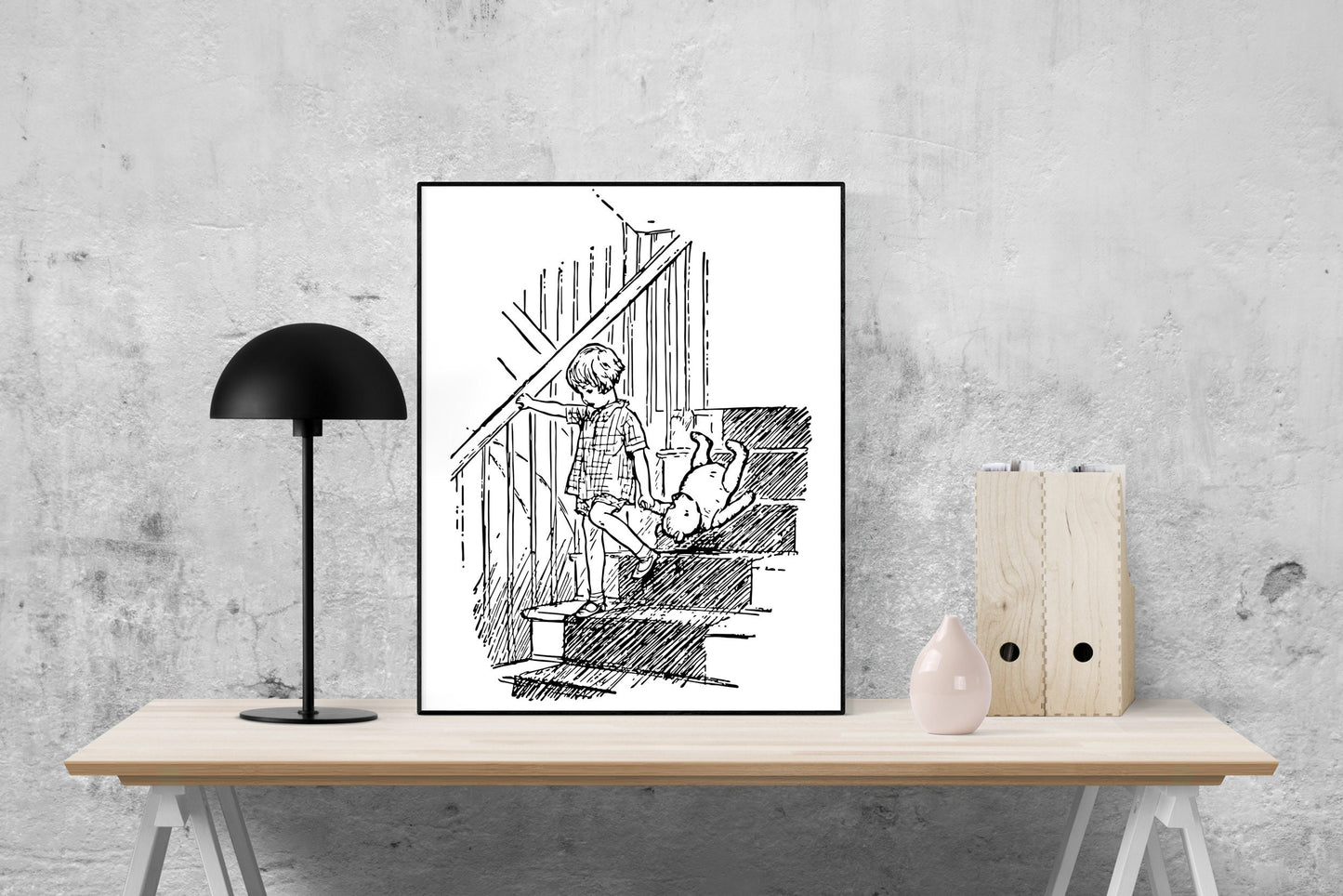 Winnie the Pooh | Going Downstairs | AA Milne | Original Illustrations | Art Print