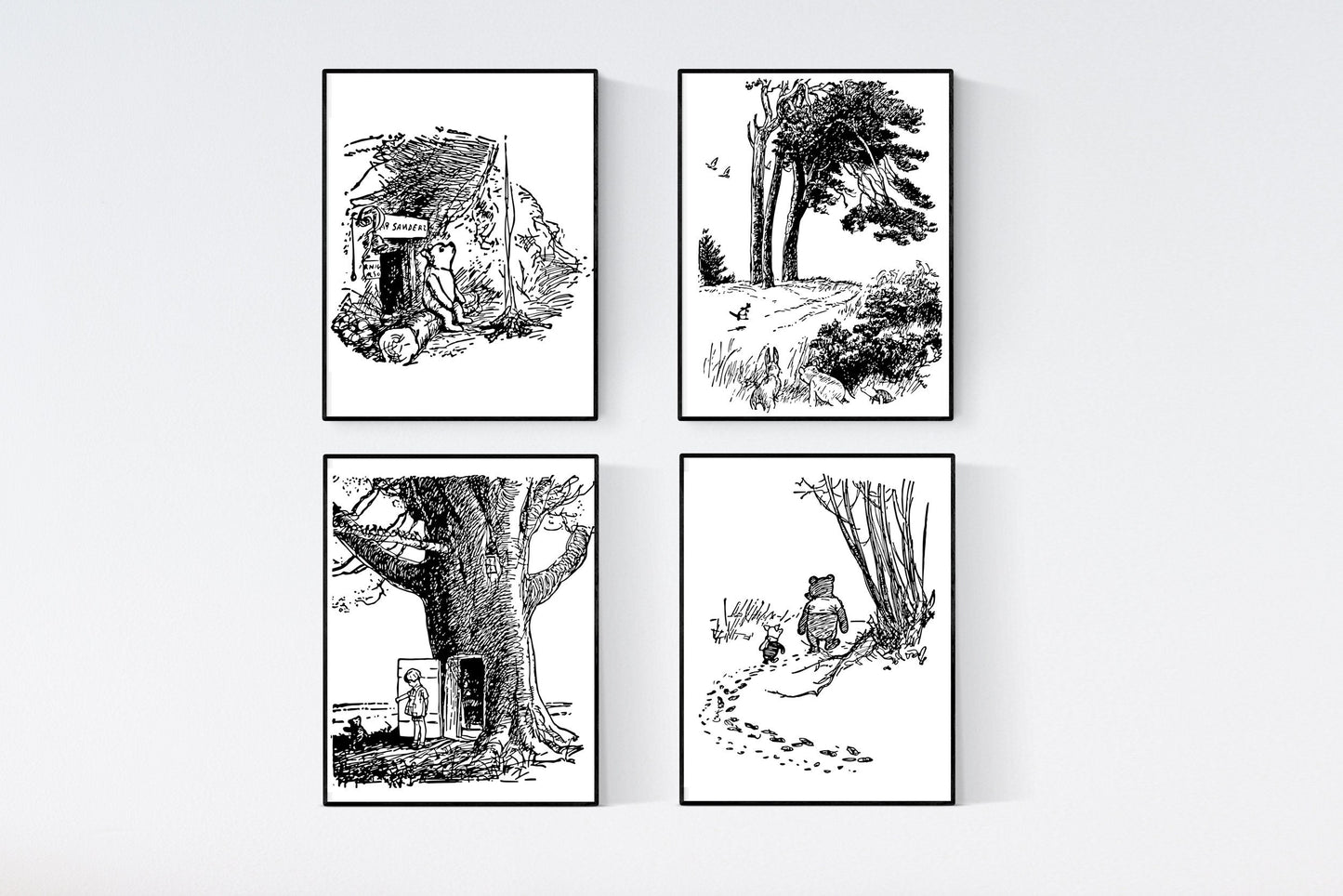 Winnie the Pooh | Set of 4 | AA Milne | Original Illustrations | Art Print