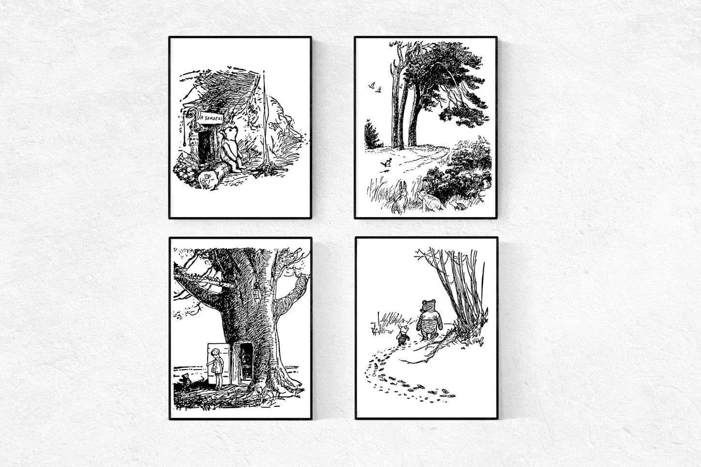 Winnie-the-Pooh Set of 4 Art Print | AA Milne | Original Illustrations | Classic Nursery Home Decor | Poster
