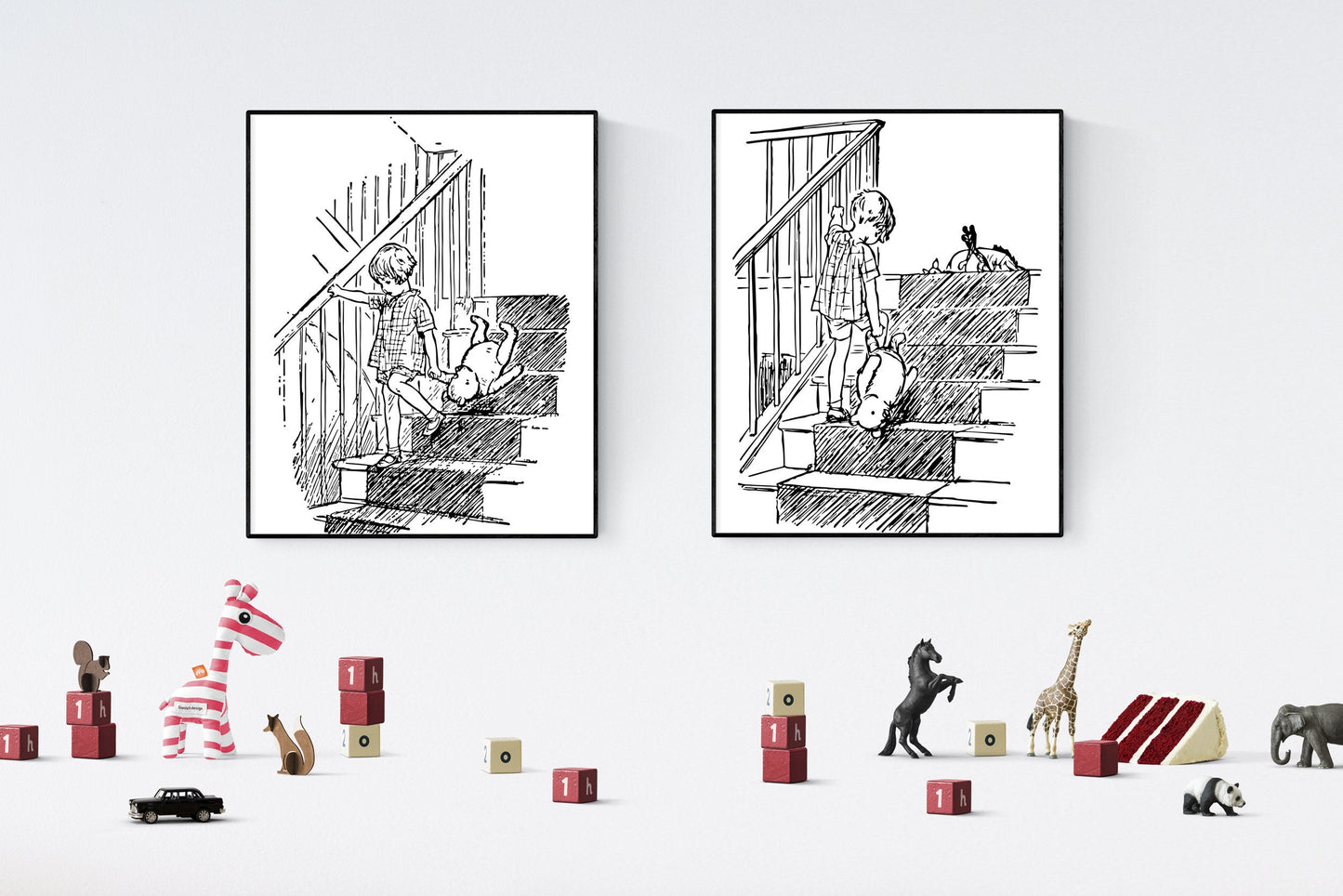 Winnie the Pooh | Going Upstairs And Downstairs | Set of 2 | AA Milne | Original Illustrations | Art Print