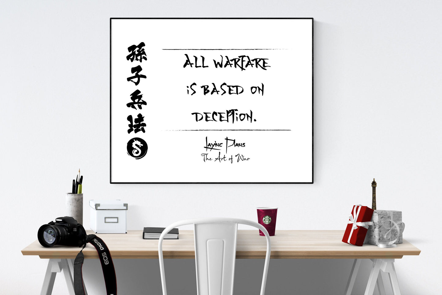 Art of War Quote Print – All Warfare Is Based on Deception – Sun Tzu Poster with Chinese Calligraphy | Minimalist Strategy Wall Art