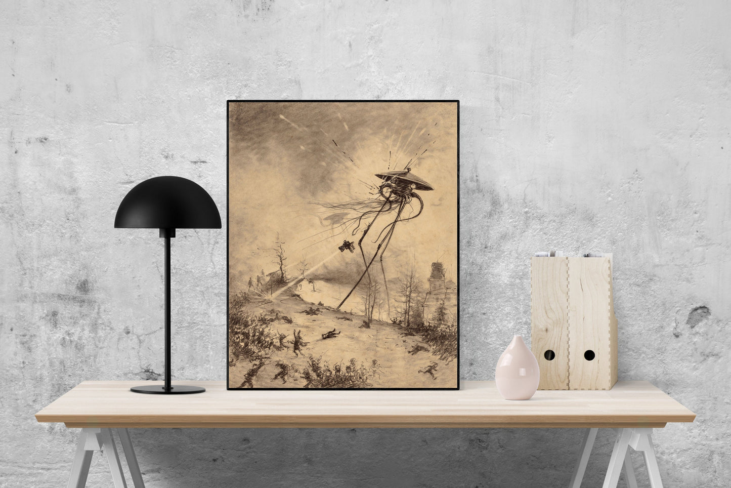 Vintage SciFi Art Print | War of the Worlds | HG Wells | Reproduction | Alien Attack | Home Decor Poster