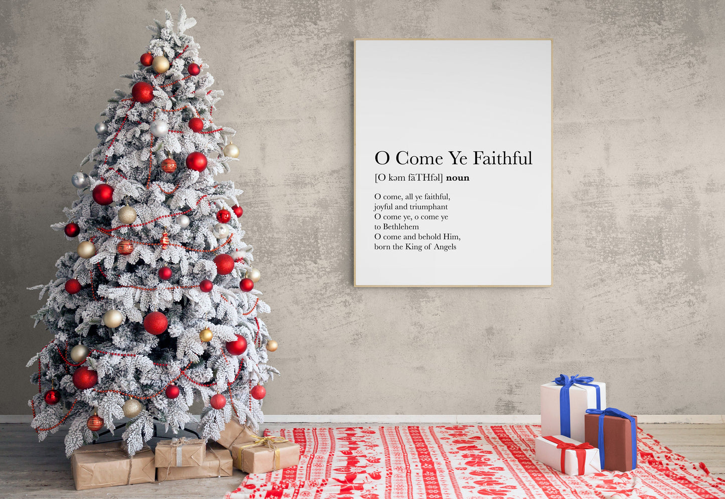 Christmas Song Art Print | O Come All Ye Faithful | Typography | Classic Hymn Lyrics | Home Decor | Holiday Artwork | Music Poster