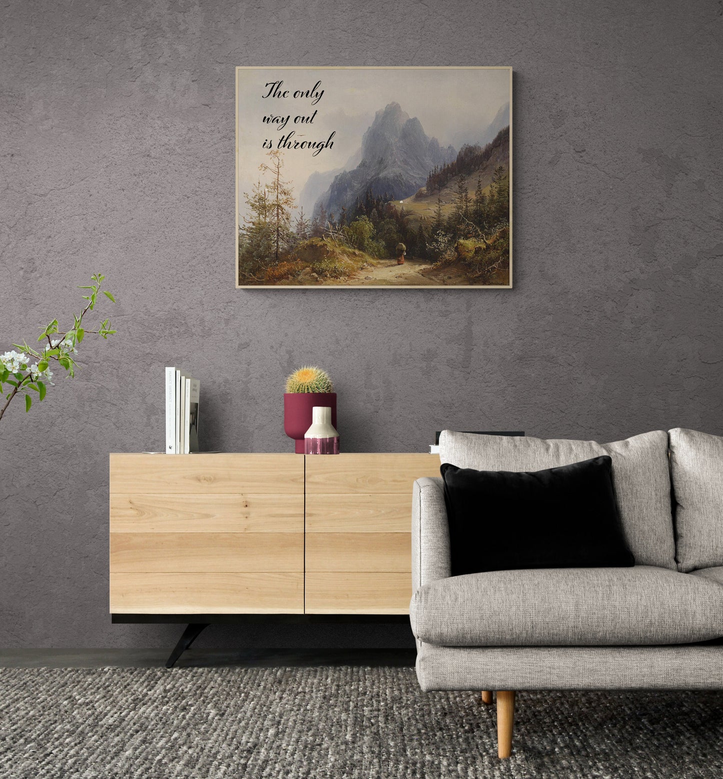 Robert Frost Quote Art Print | The Best Way Out Is Always Through | Heinrich Shubert | Motivational Nature Home Decor | Mountains Poster