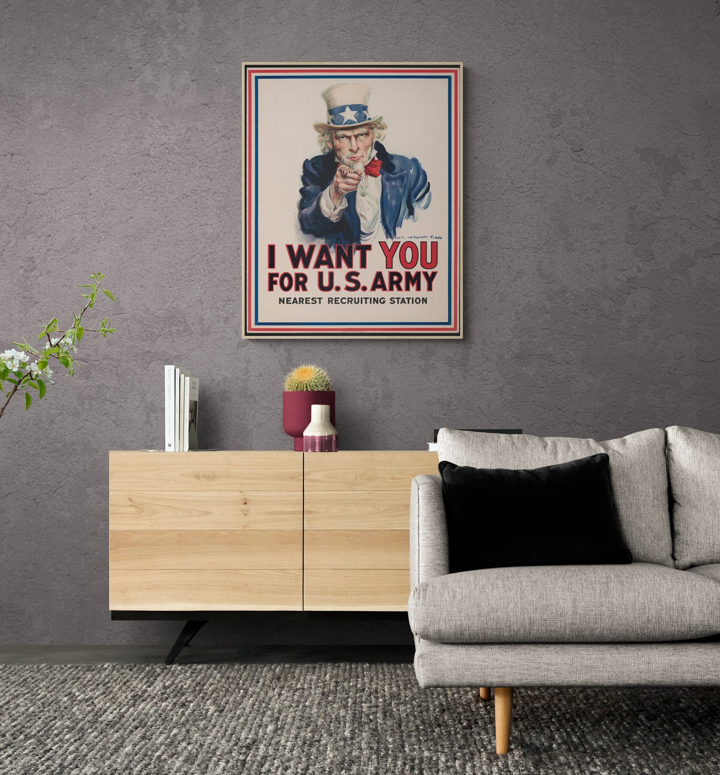 Uncle Sam | I Want You | Recruiting Station | Military | Army | Marines | Air Force | Navy | WW1 | World War 2 | Vintage Poster | Art Print