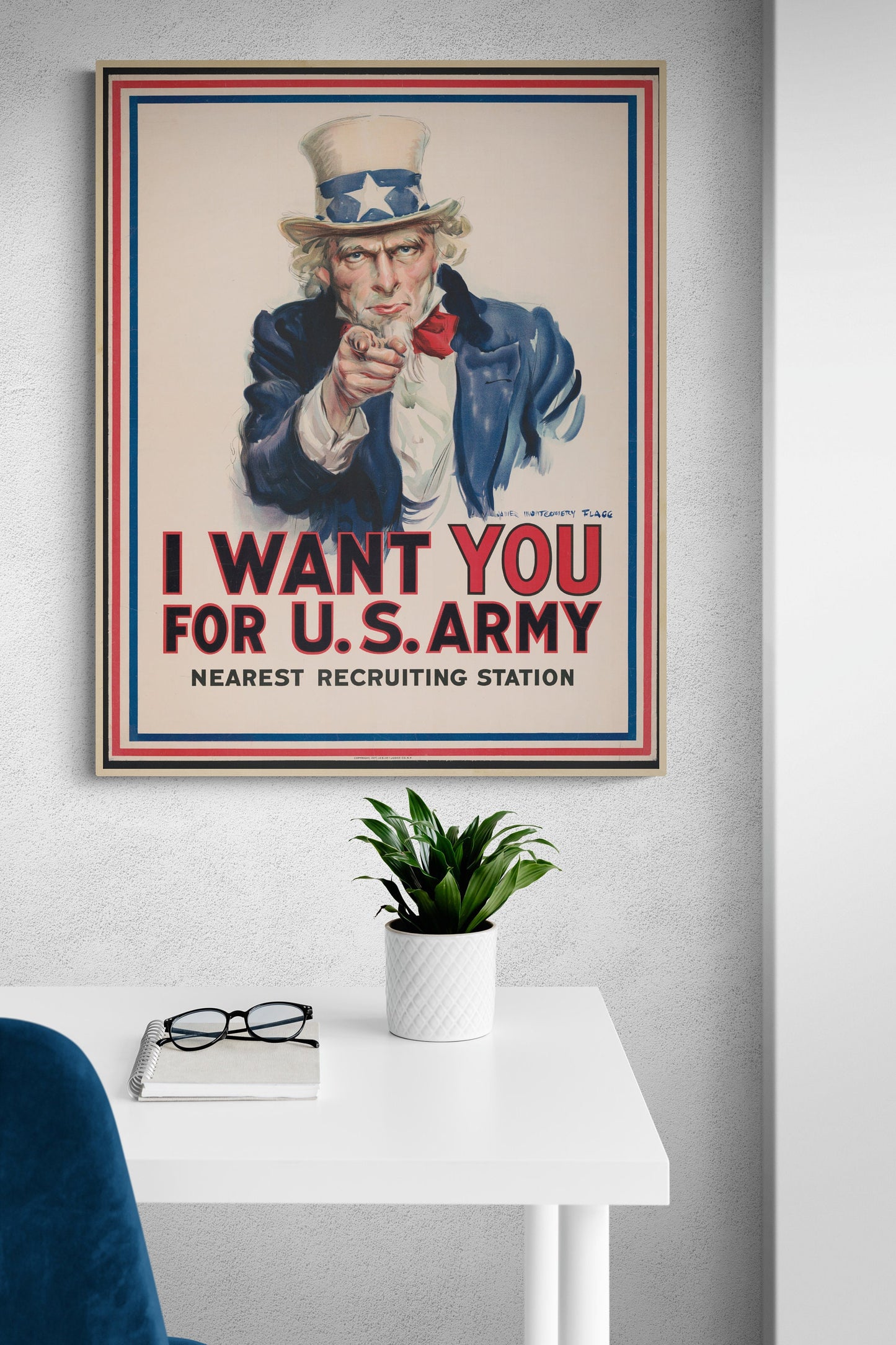 Uncle Sam | I Want You | Recruiting Station | Military | Army | Marines | Air Force | Navy | WW1 | World War 2 | Vintage Poster | Art Print
