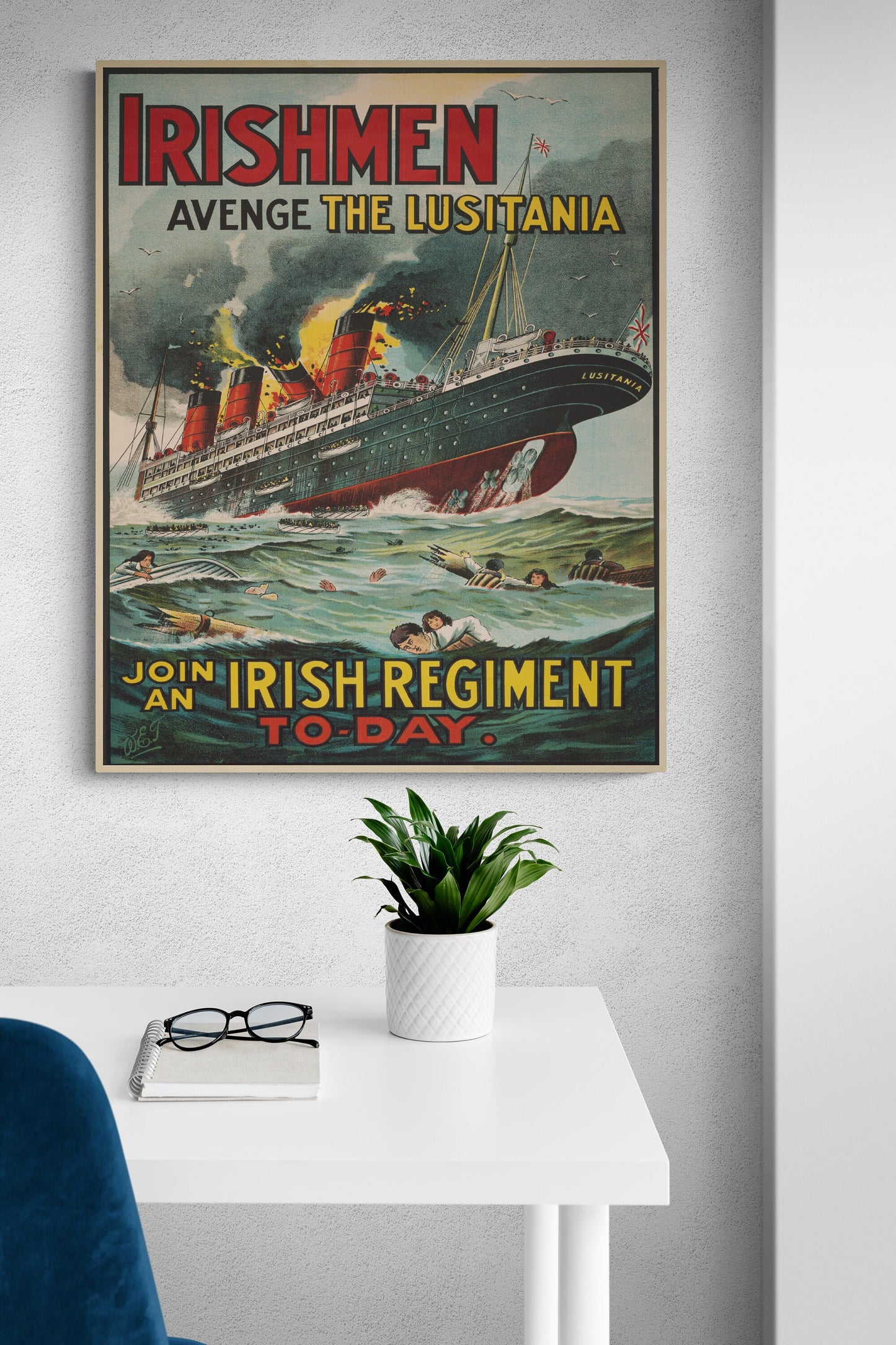 Avenge The Lusitania | Join An Irish Regiment Today | Military | Army | Marines | Navy | WW1 | World War | Vintage Poster | Art Print